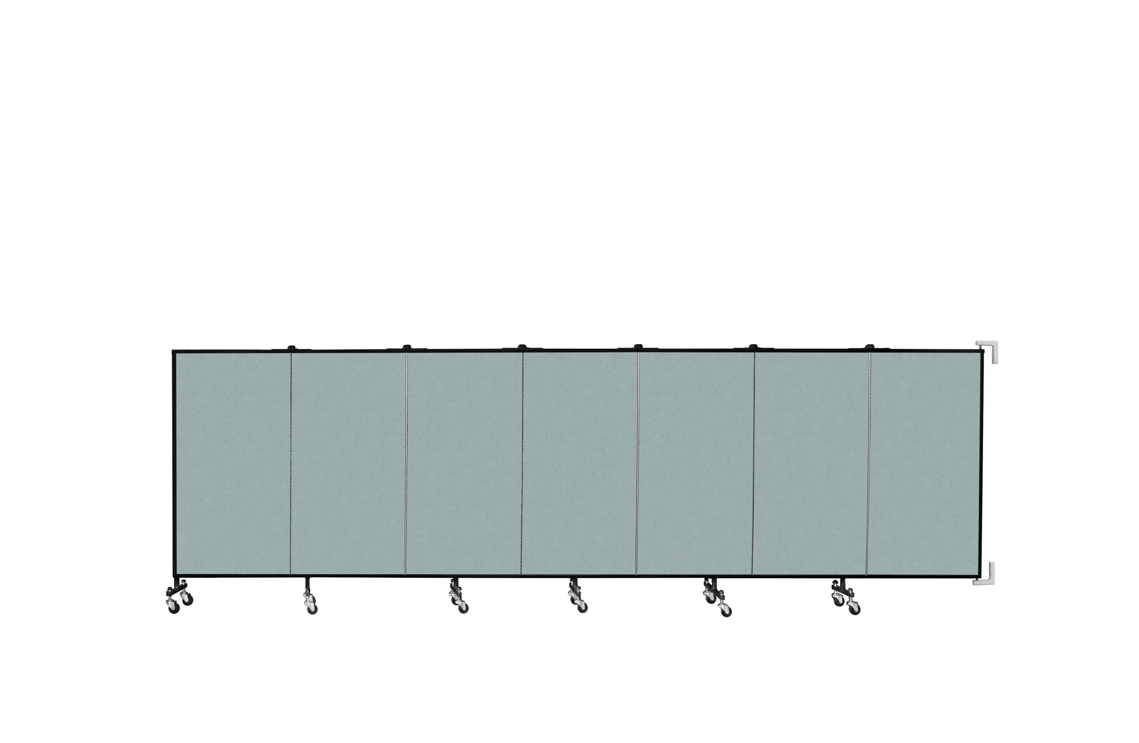 Wallmount Room Divider - 4'H x 12' 10"L - 7 Panel, Sea Green, Fabric