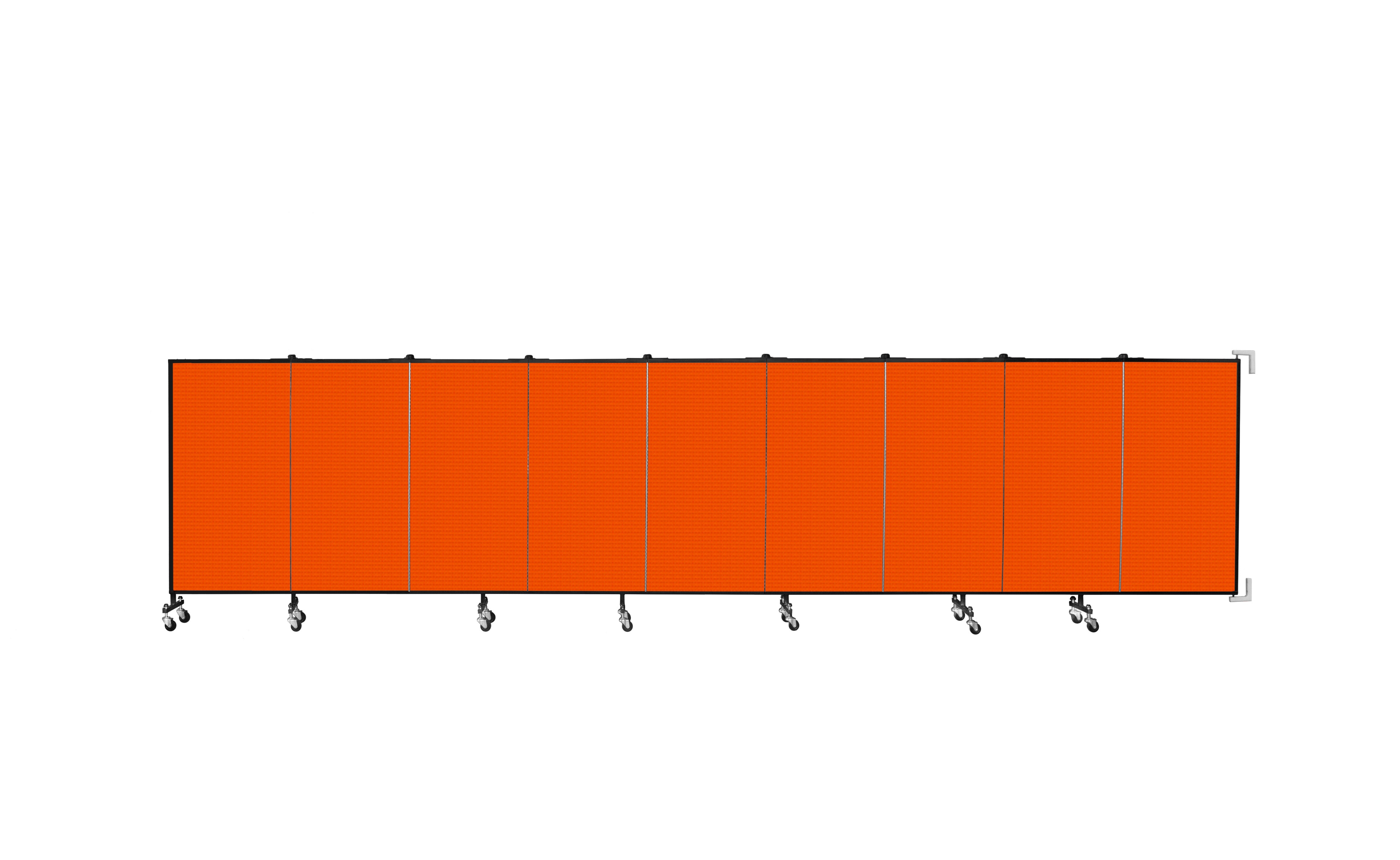 Wallmount Room Divider - 4'H x 16' 6"L - 9 Panel, Orange, Fabric