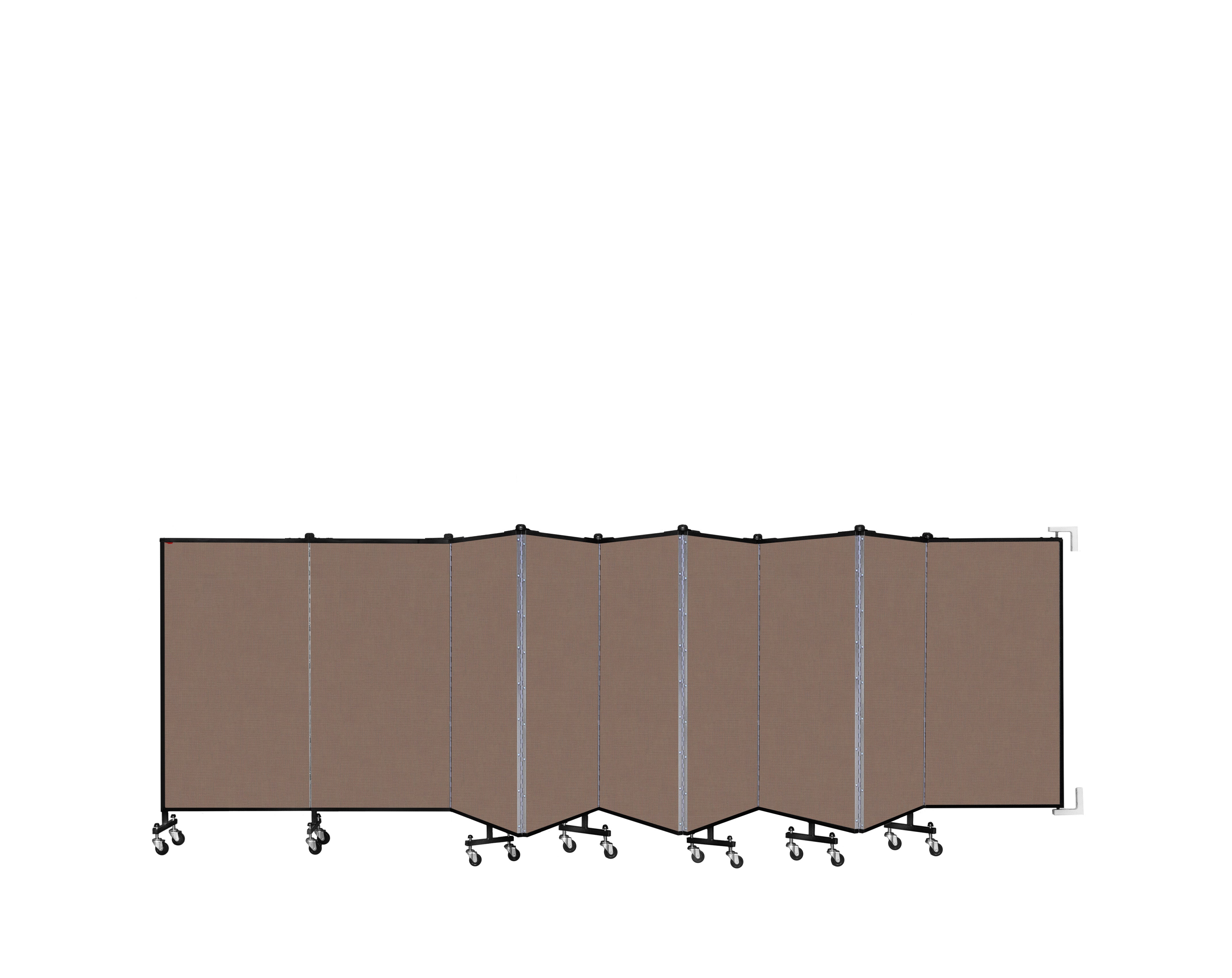 Wallmount Room Divider - 4'H x 16' 6"L - 9 Panel, Walnut, Fabric