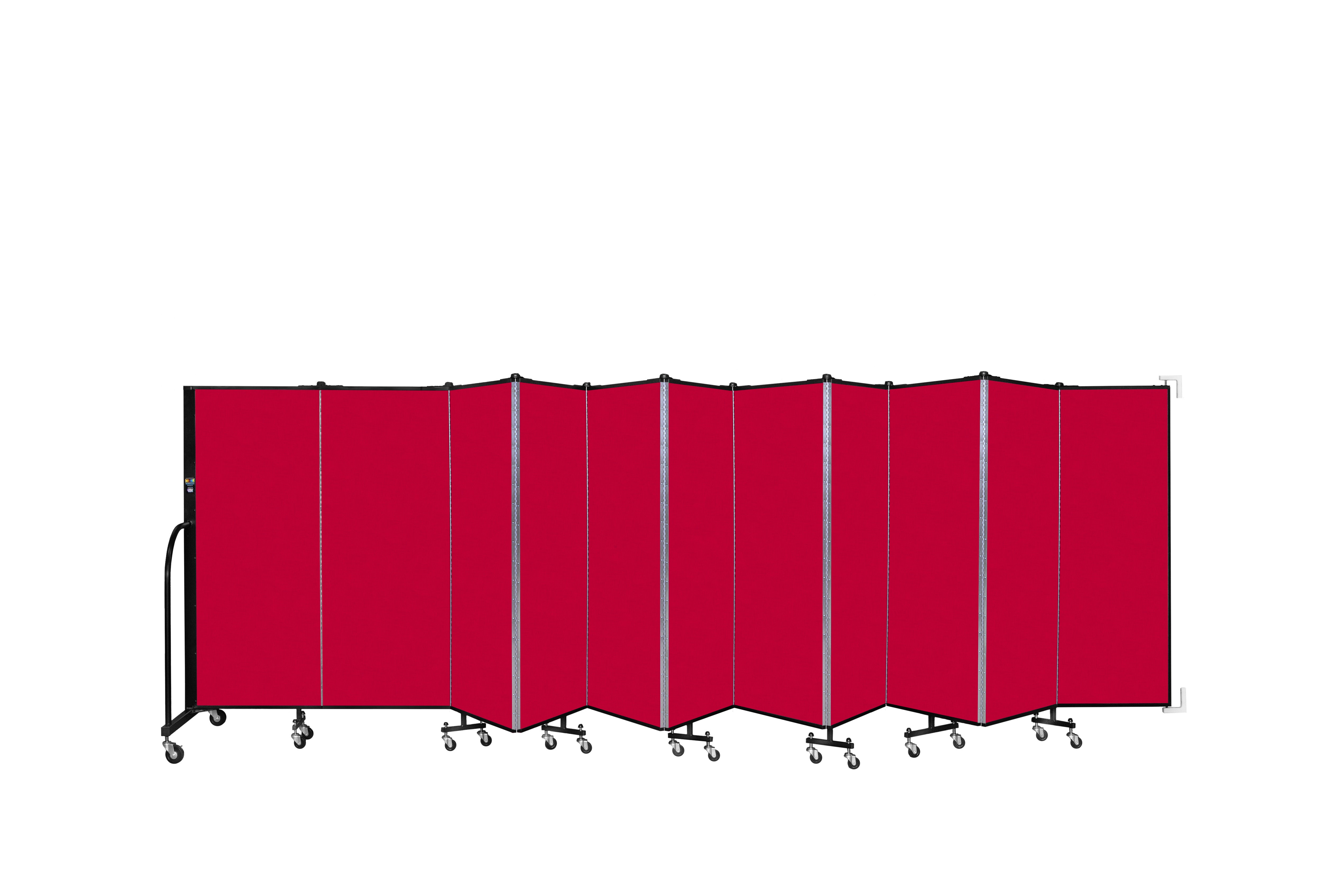 Wallmount Room Divider - 5'H x 20' 2"L - 11 Panel, Primary Red, Fabric