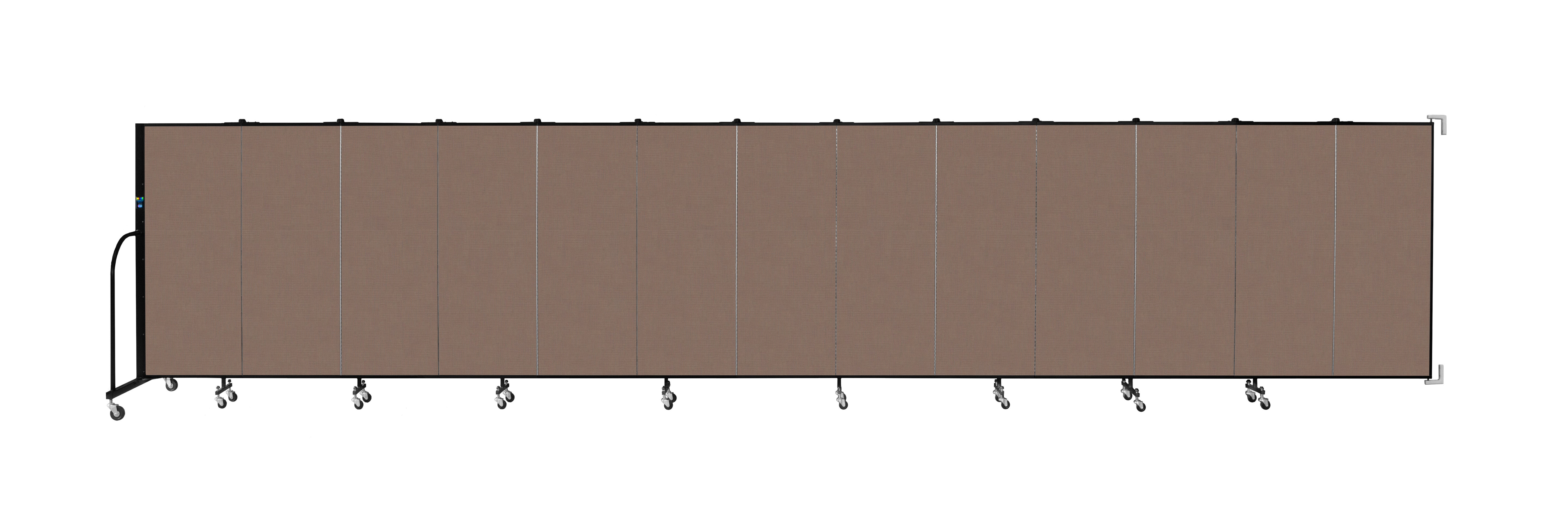 Wallmount Room Divider - 5'H x 23' 10" - 13 Panel, Walnut, Fabric