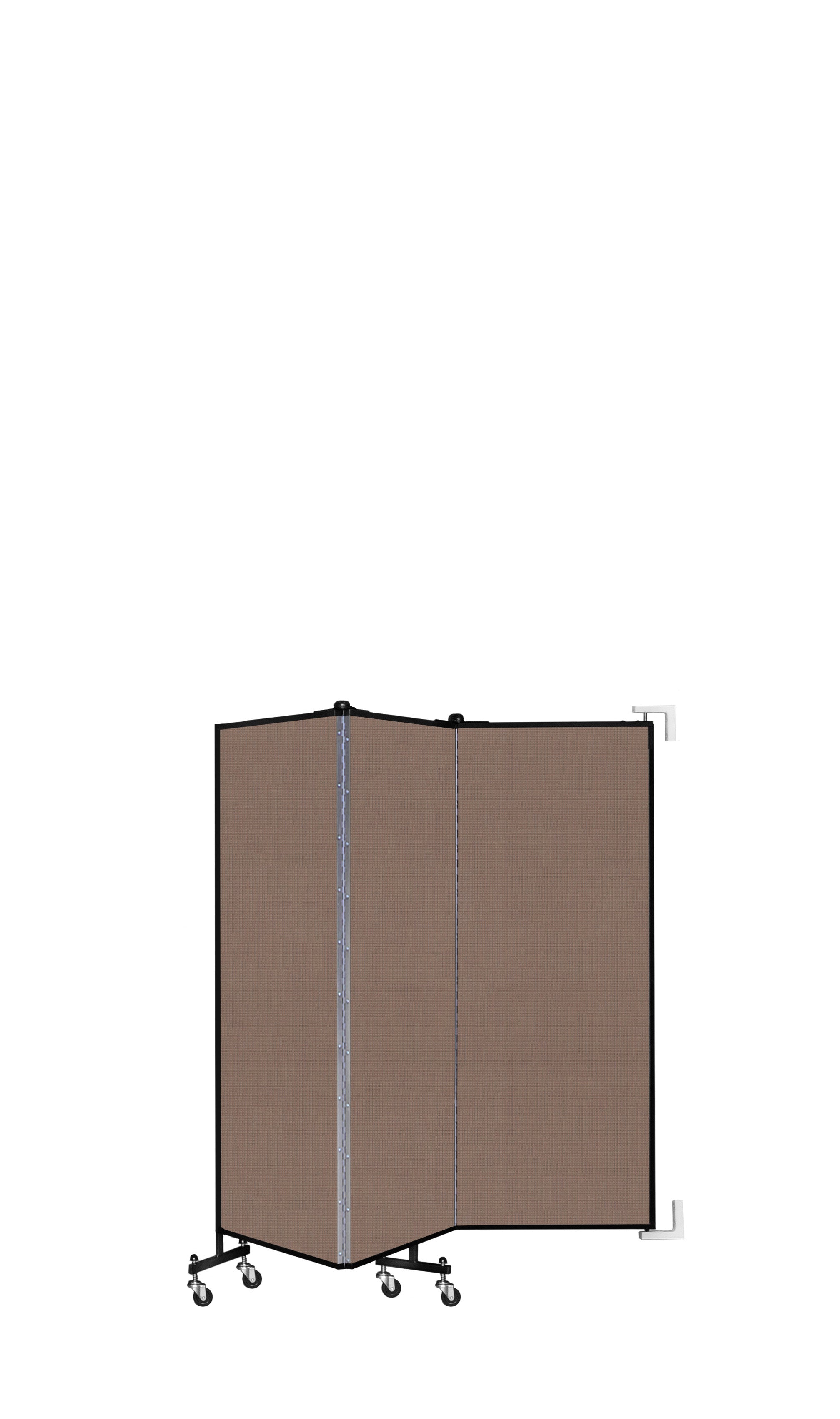Wallmount Room Divider - 5'H x 5' 6"L - 3 Panel, Walnut, Fabric