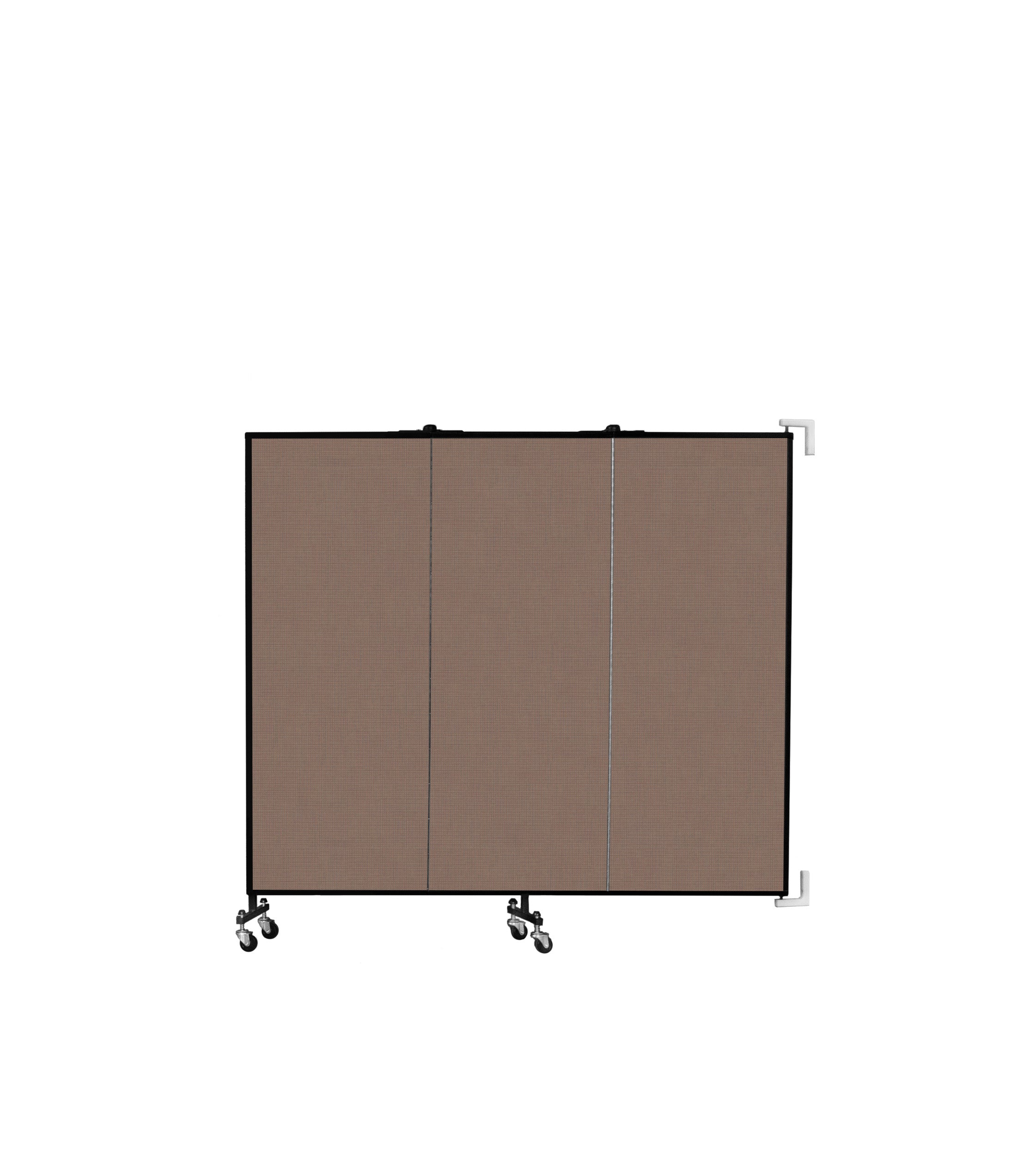 Wallmount Room Divider - 5'H x 5' 6"L - 3 Panel, Walnut, Fabric