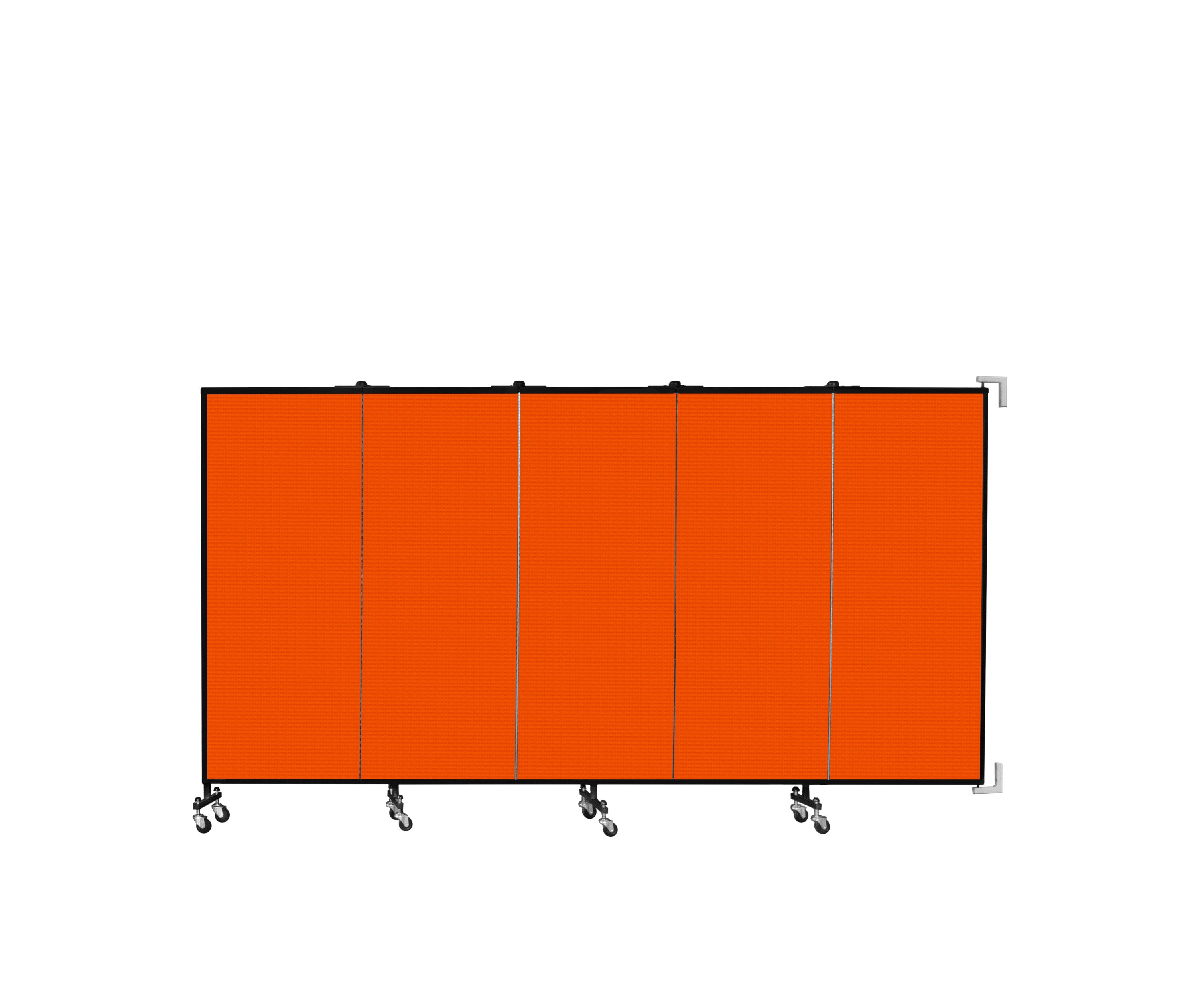 Wallmount Room Divider - 5'H x 9' 2"L - 5 Panel, Orange, Fabric