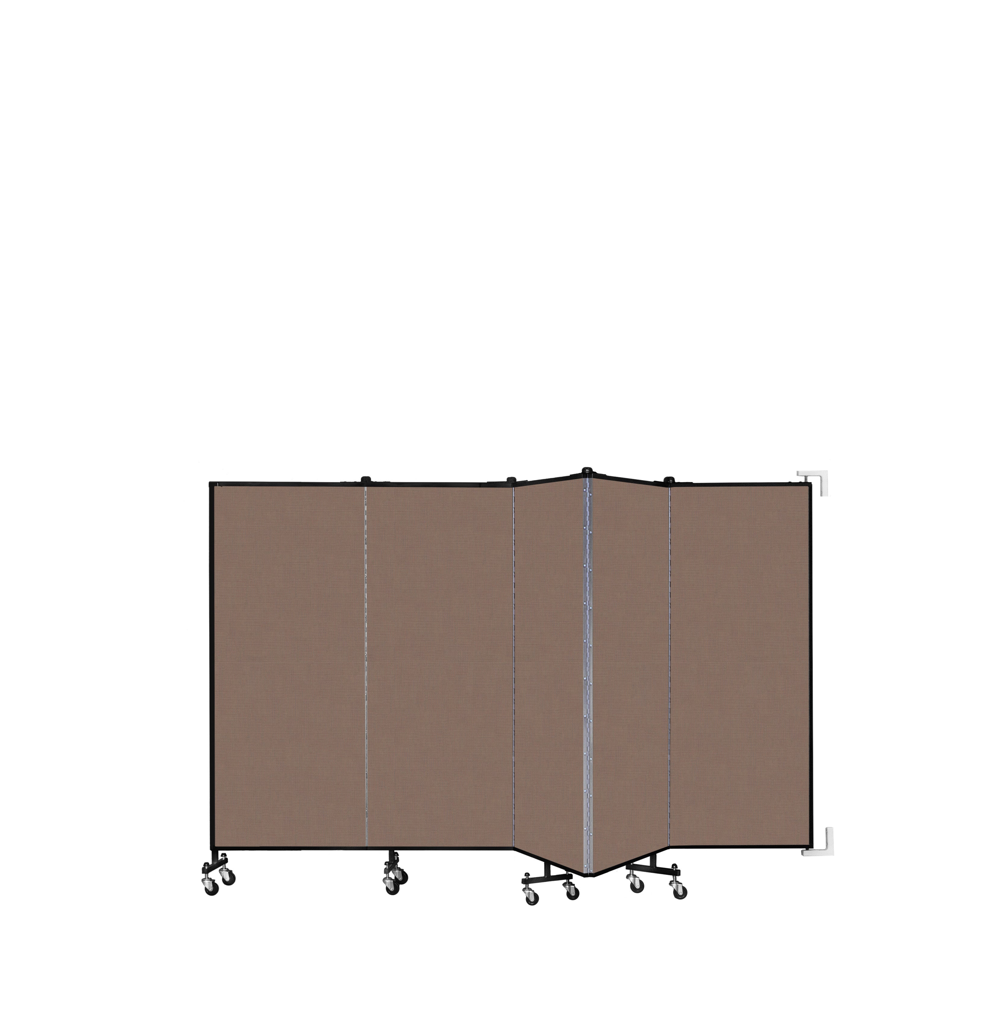 Wallmount Room Divider - 5'H x 9' 2"L - 5 Panel, Walnut, Fabric