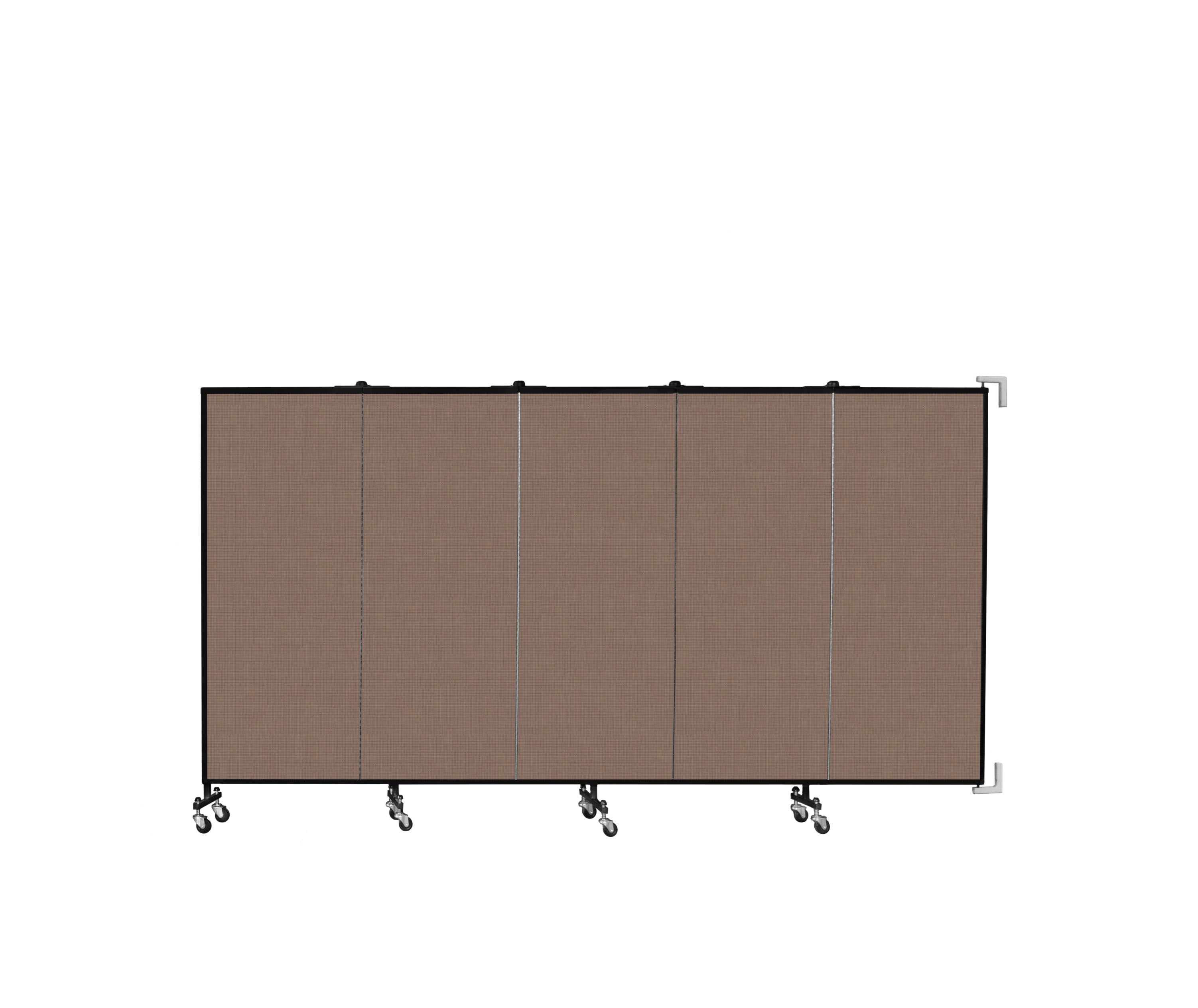 Wallmount Room Divider - 5'H x 9' 2"L - 5 Panel, Walnut, Fabric