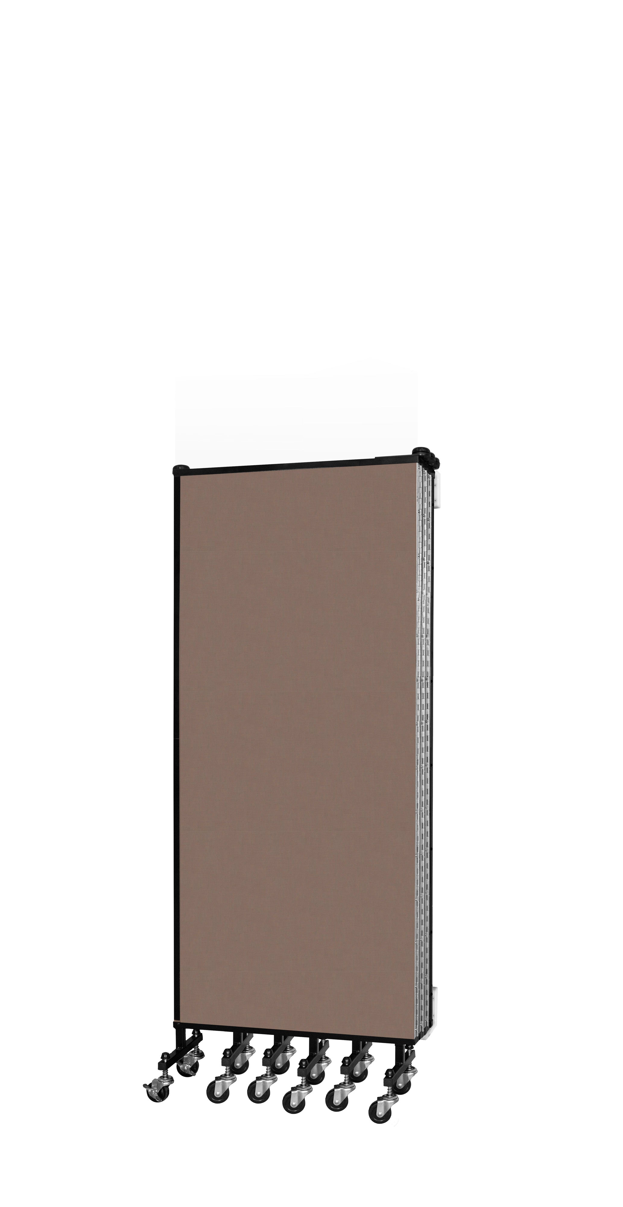 Wallmount Room Divider - 5'H x 12' 10"L - 7 Panel, Walnut, Fabric