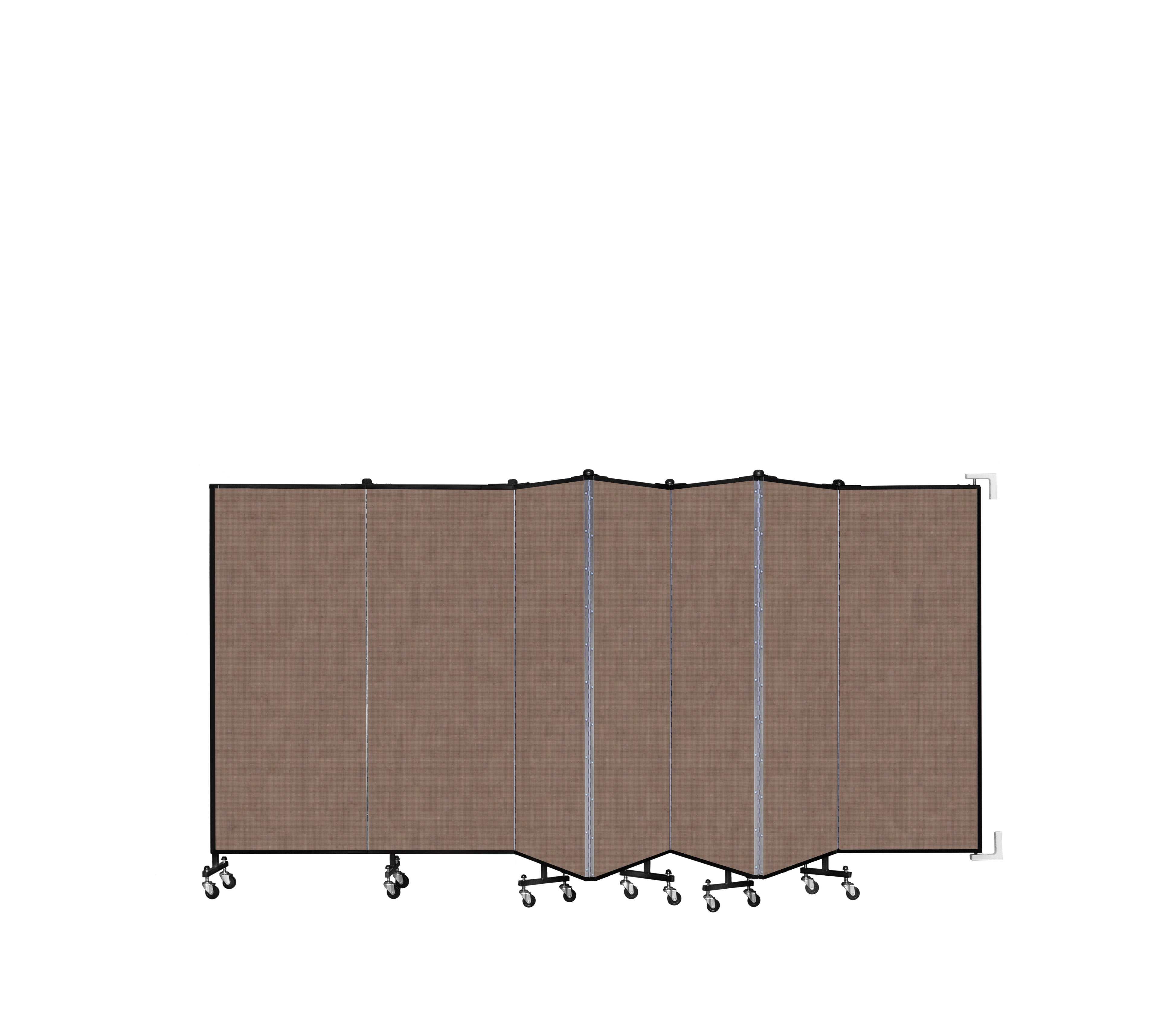 Wallmount Room Divider - 5'H x 12' 10"L - 7 Panel, Walnut, Fabric