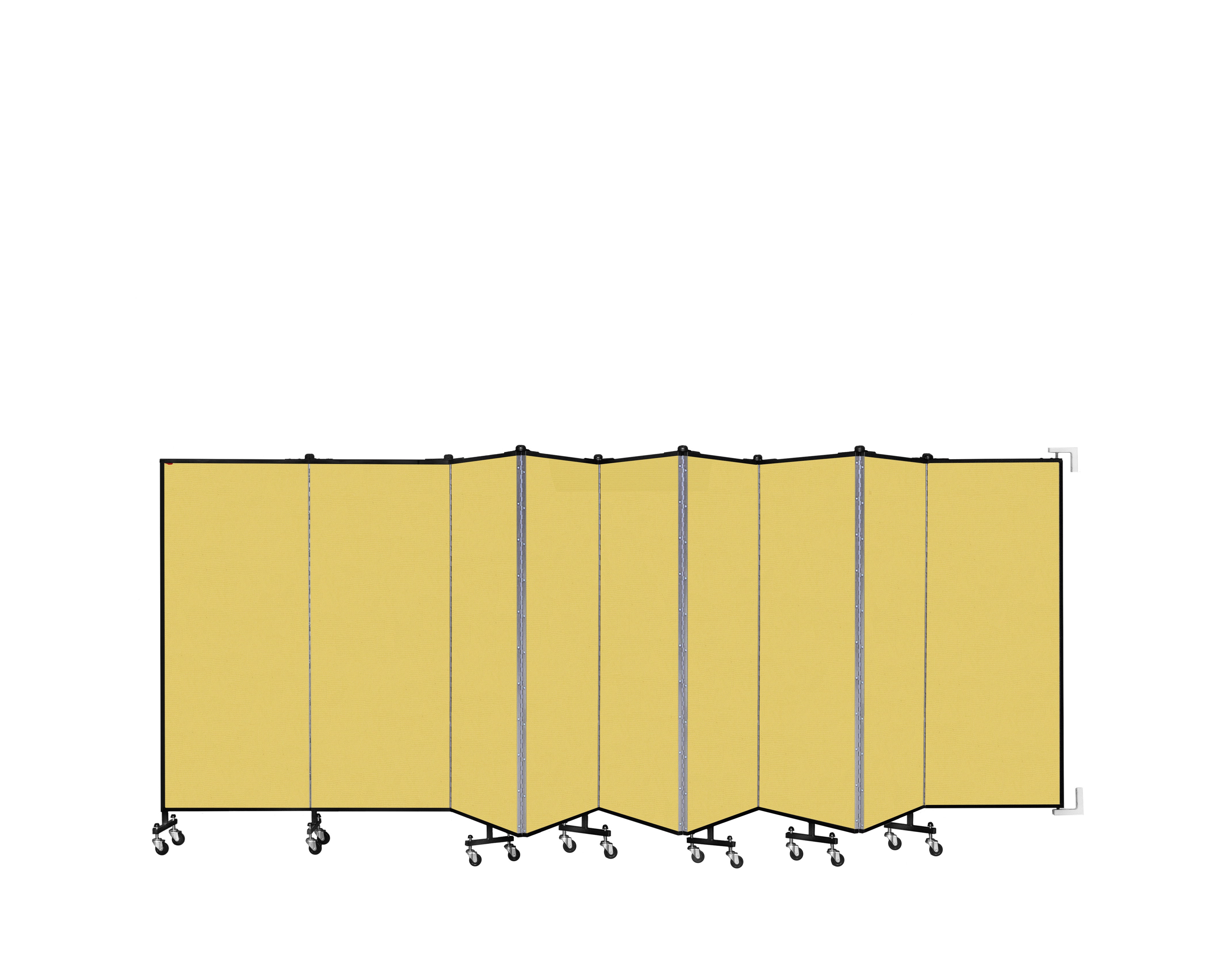 Wallmount Room Divider - 5'H x 16' 6"L - 9 Panel, Primary Yellow, Fabric