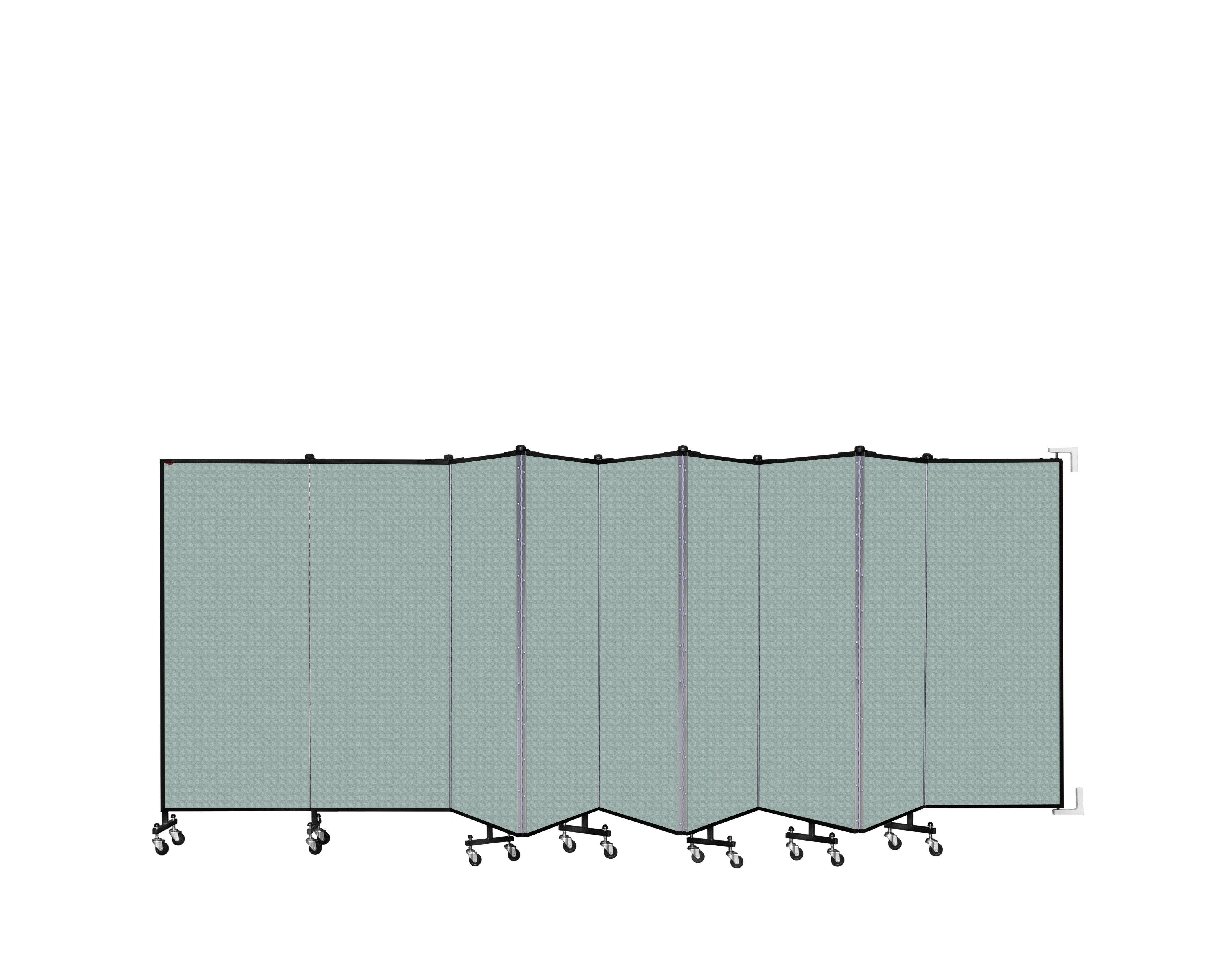 Wallmount Room Divider - 5'H x 16' 6"L - 9 Panel, Sea Green, Fabric