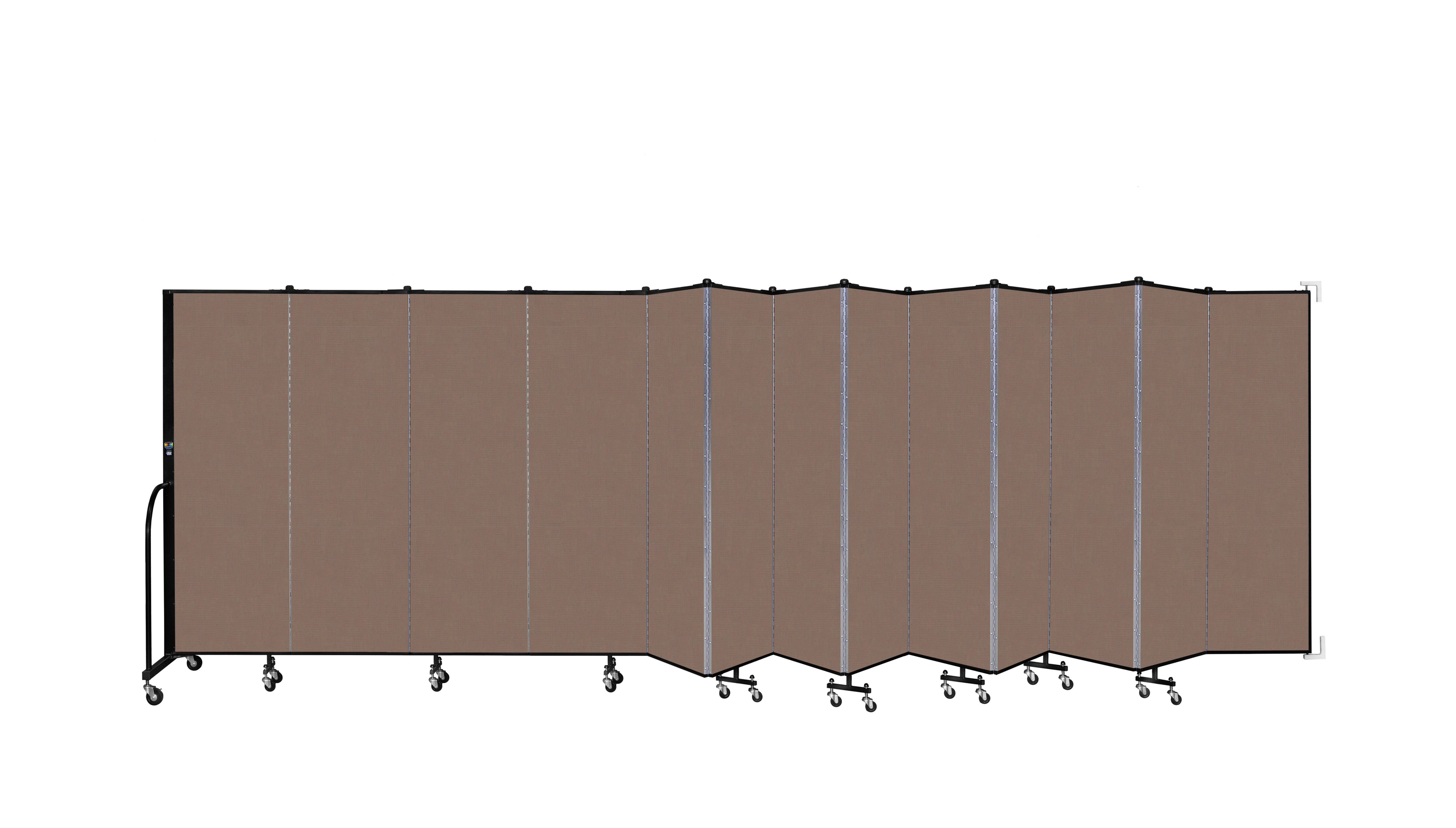 Wallmount Room Divider - 6'H x 23' 10" - 13 Panel, Walnut, Fabric