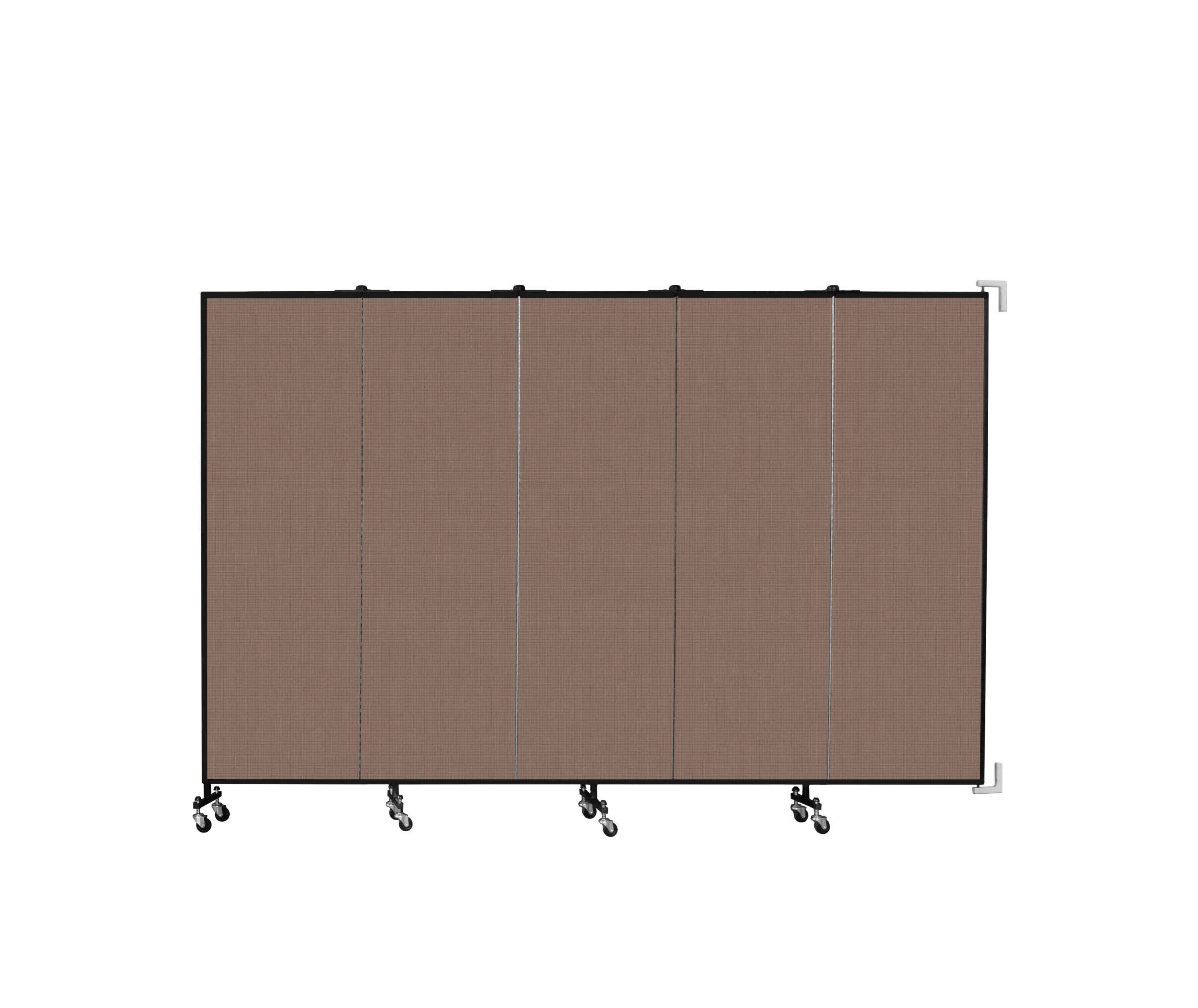 Wallmount Room Divider - 6'H x 9' 2"L - 5 Panel, Walnut, Fabric