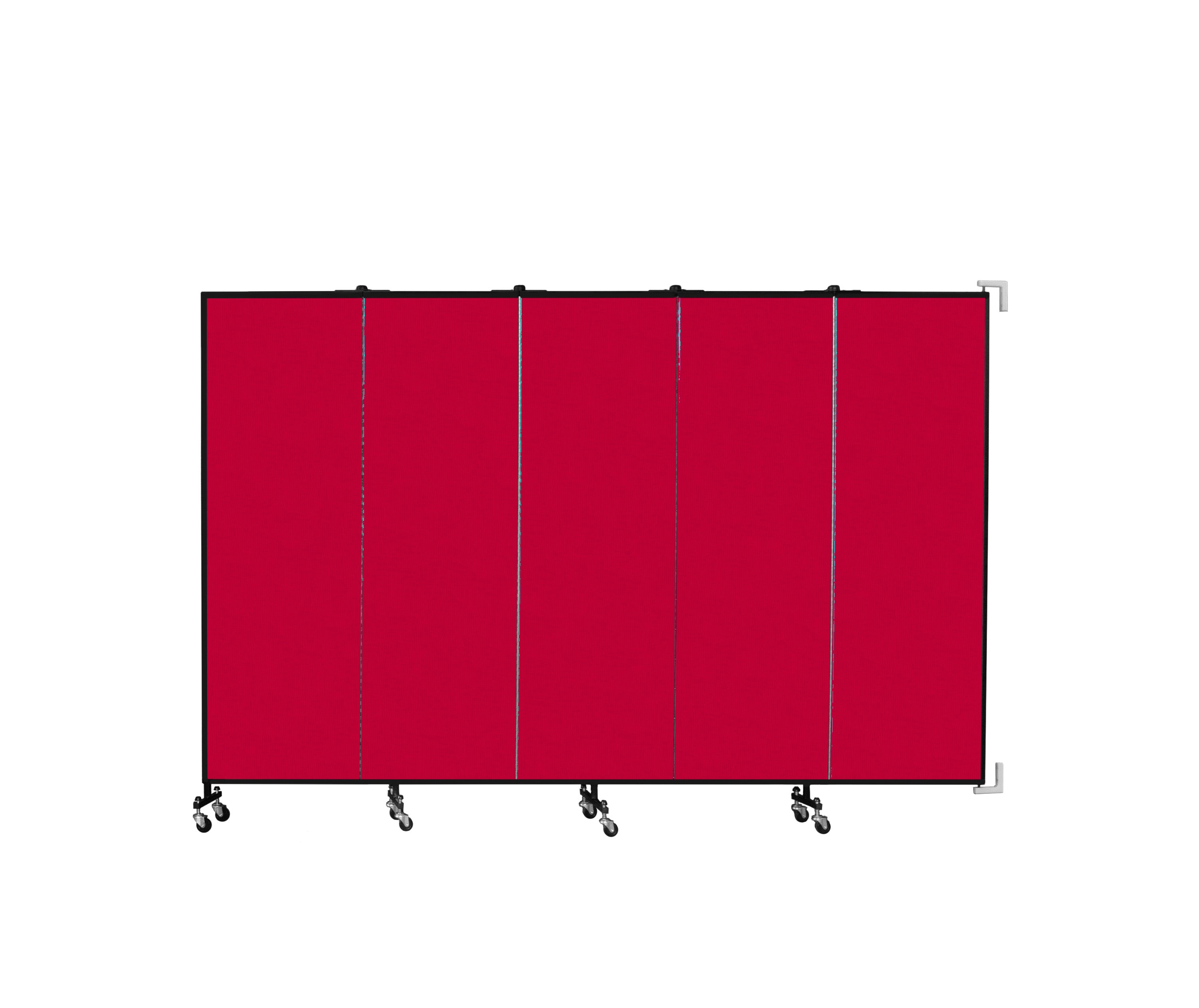 Wallmount Room Divider - 6'H x 9' 2"L - 5 Panel, Primary Red, Fabric