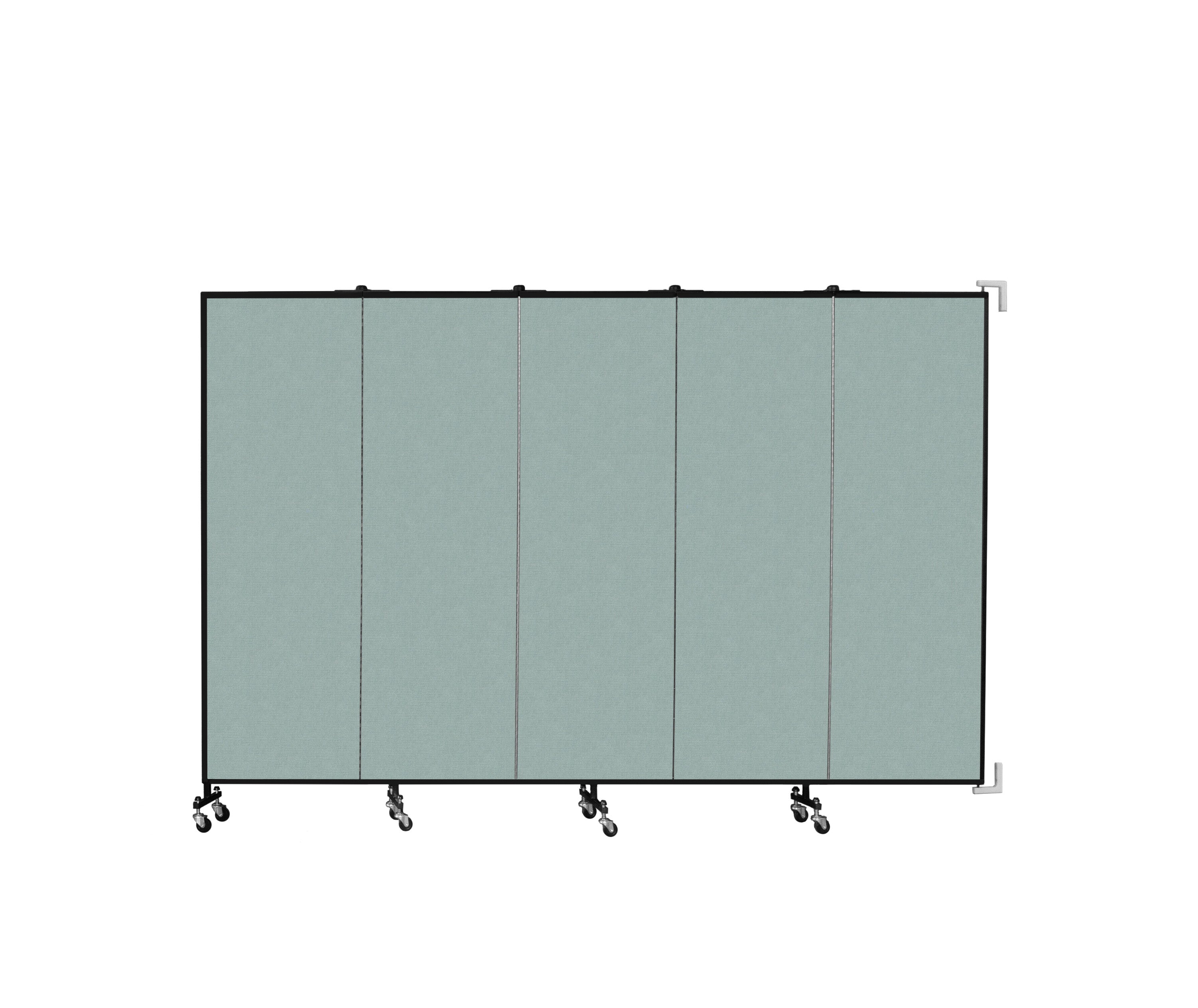 Wallmount Room Divider - 6'H x 9' 2"L - 5 Panel, Sea Green, Fabric