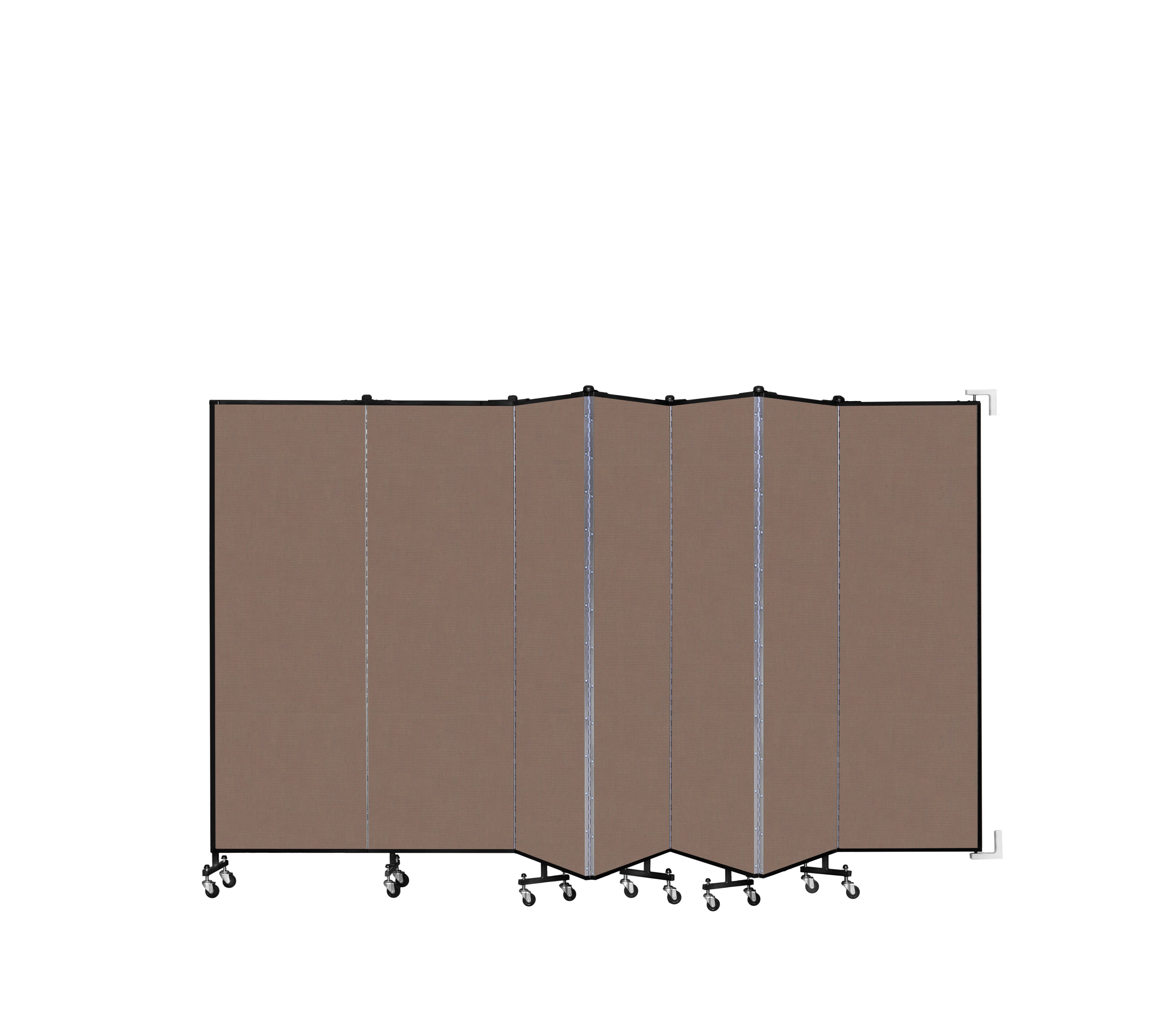 Wallmount Room Divider - 6'H x 12' 10"L - 7 Panel, Walnut, Fabric