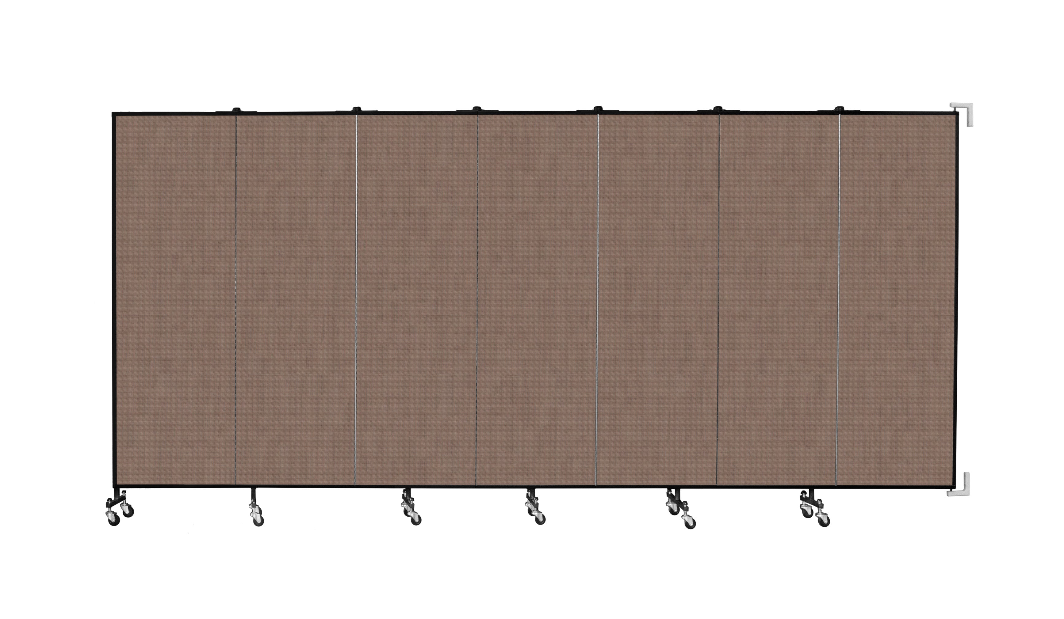 Wallmount Room Divider - 6'H x 12' 10"L - 7 Panel, Walnut, Fabric