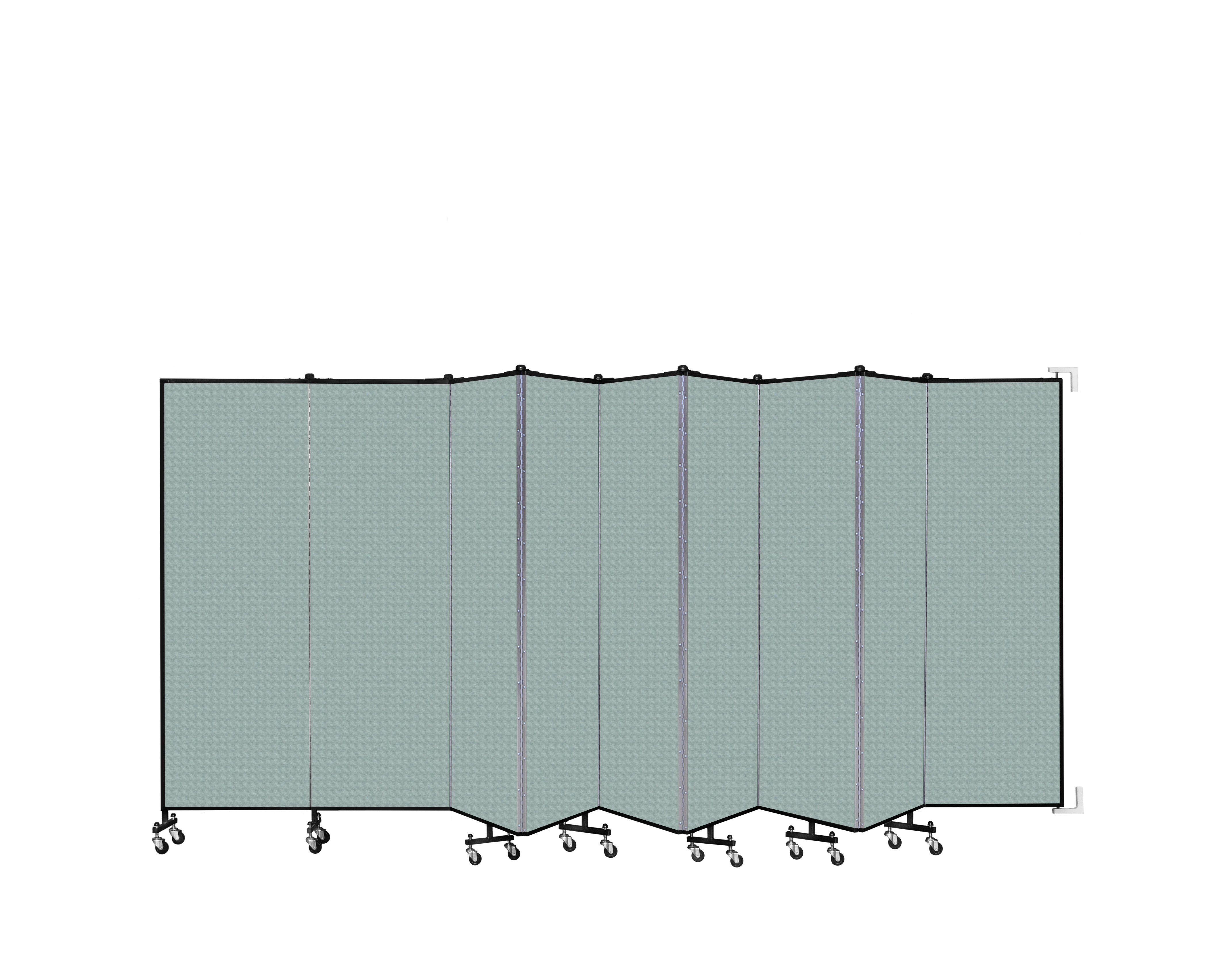 Wallmount Room Divider - 6'H x 16' 6"L - 9 Panel, Sea Green, Fabric