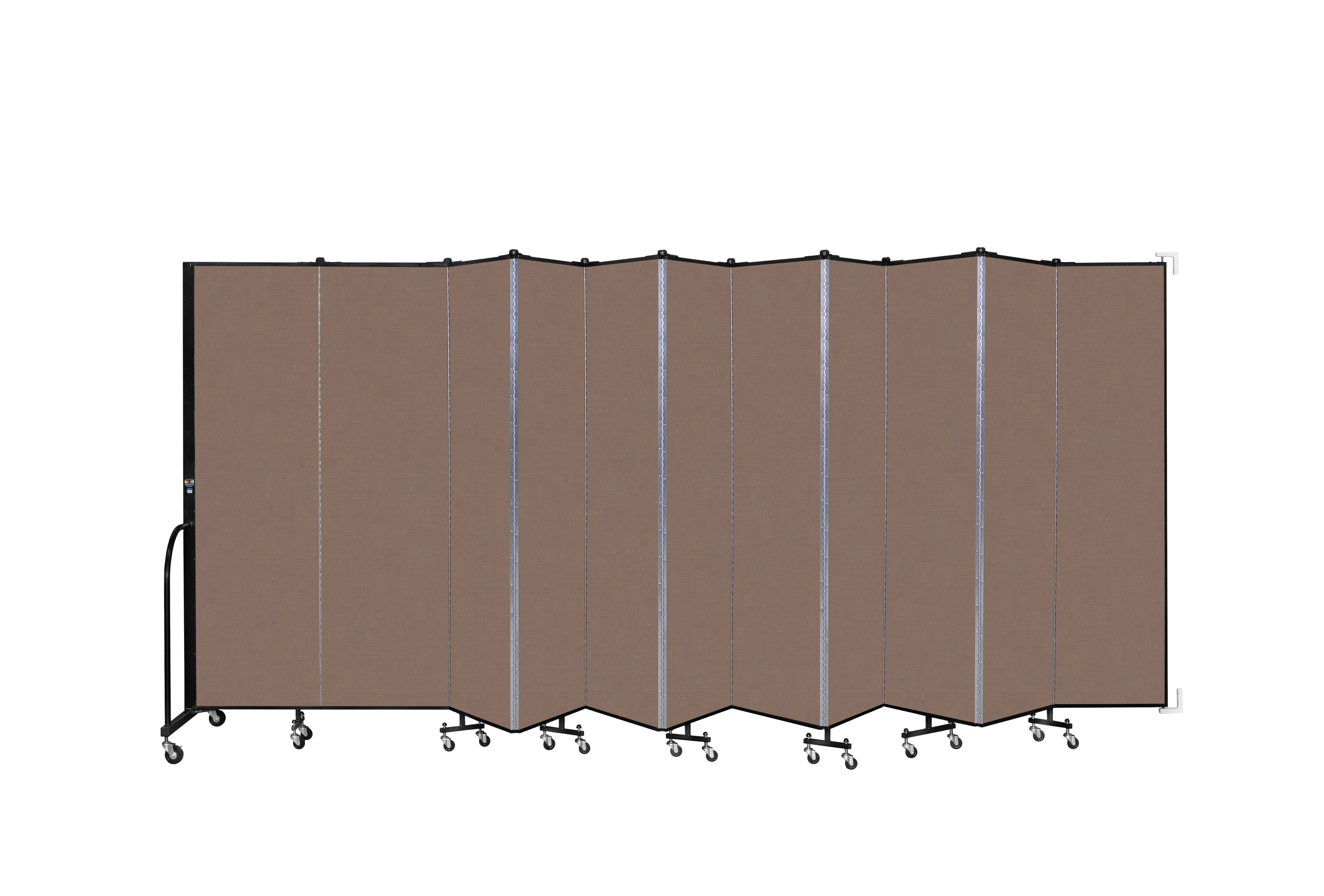 Wallmount Room Divider - 6' 8"H x 20 '2"L - 11 Panel, Walnut, Fabric