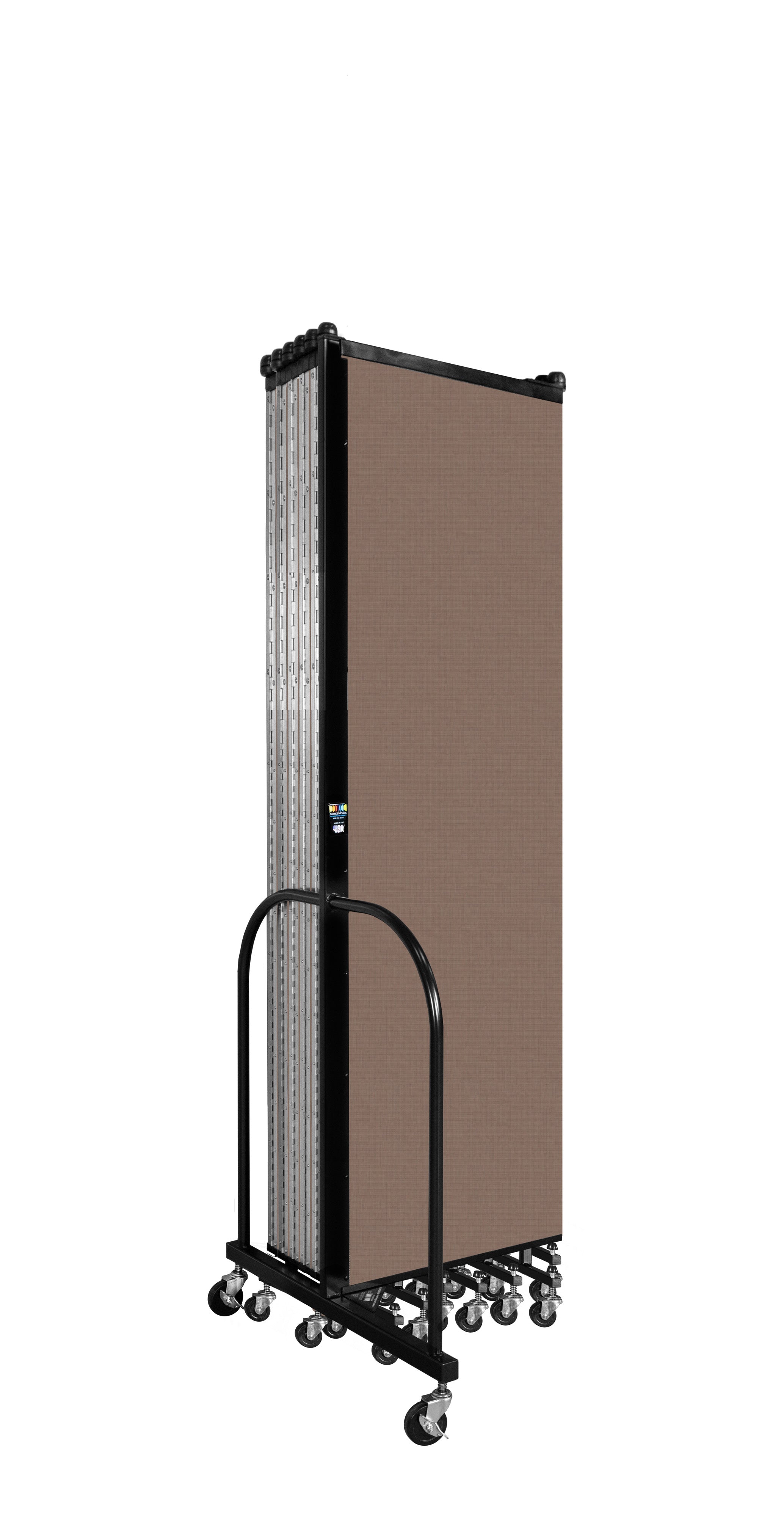 Wallmount Room Divider - 6' 8"H x 23' 10" - 13 Panel, Walnut, Fabric