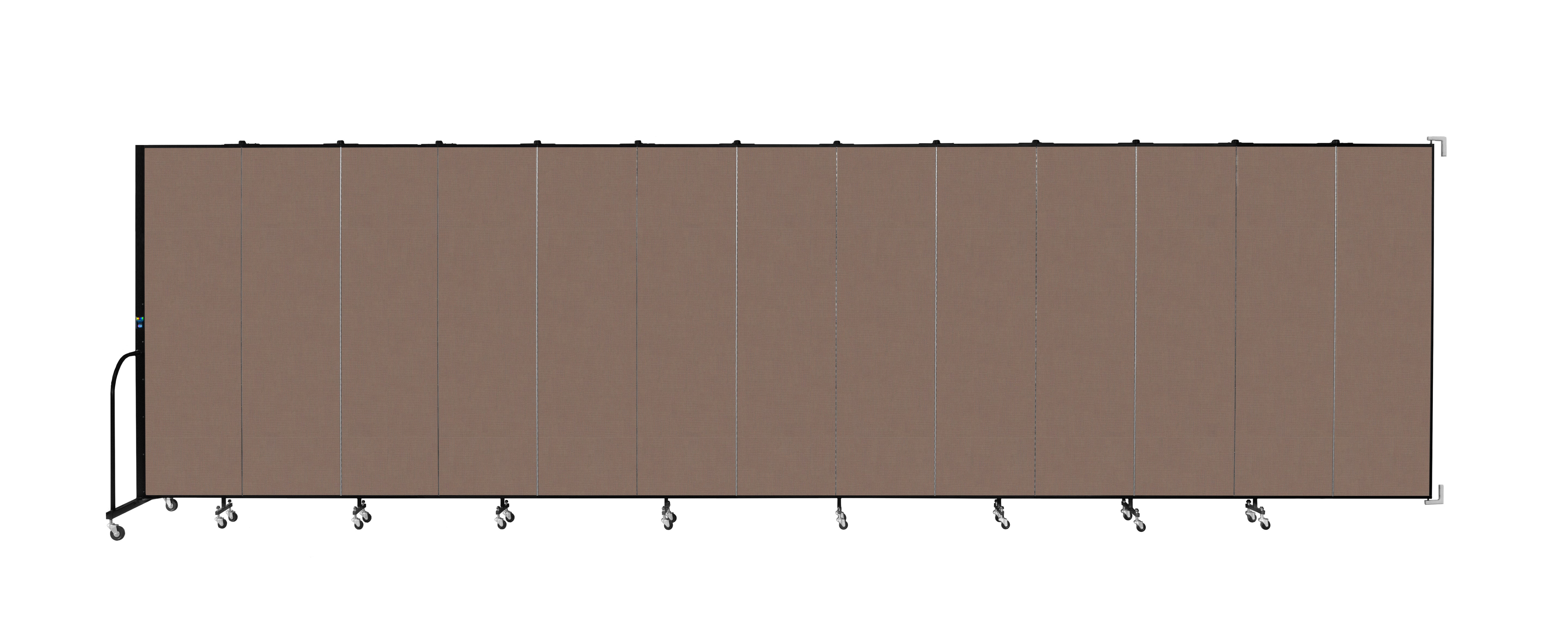 Wallmount Room Divider - 6' 8"H x 23' 10" - 13 Panel, Walnut, Fabric