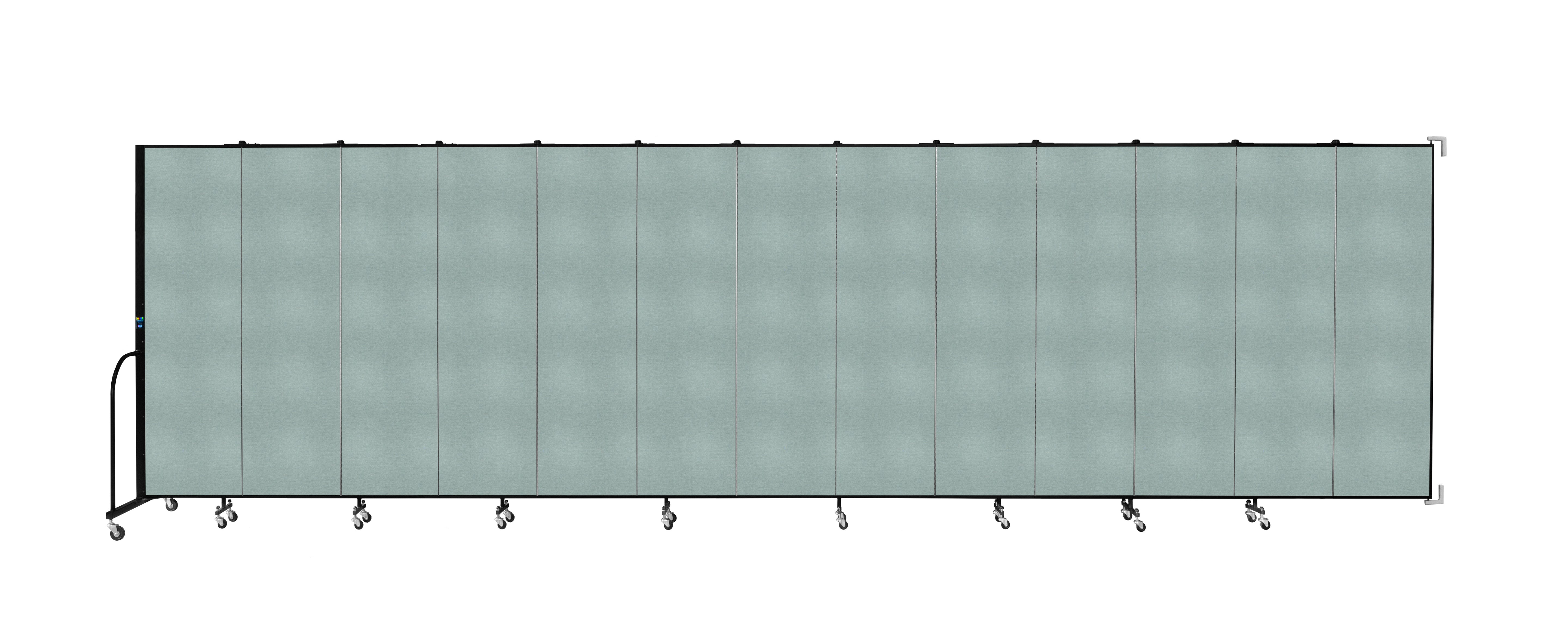 Wallmount Room Divider - 6' 8"H x 23' 10" - 13 Panel, Sea Green, Fabric