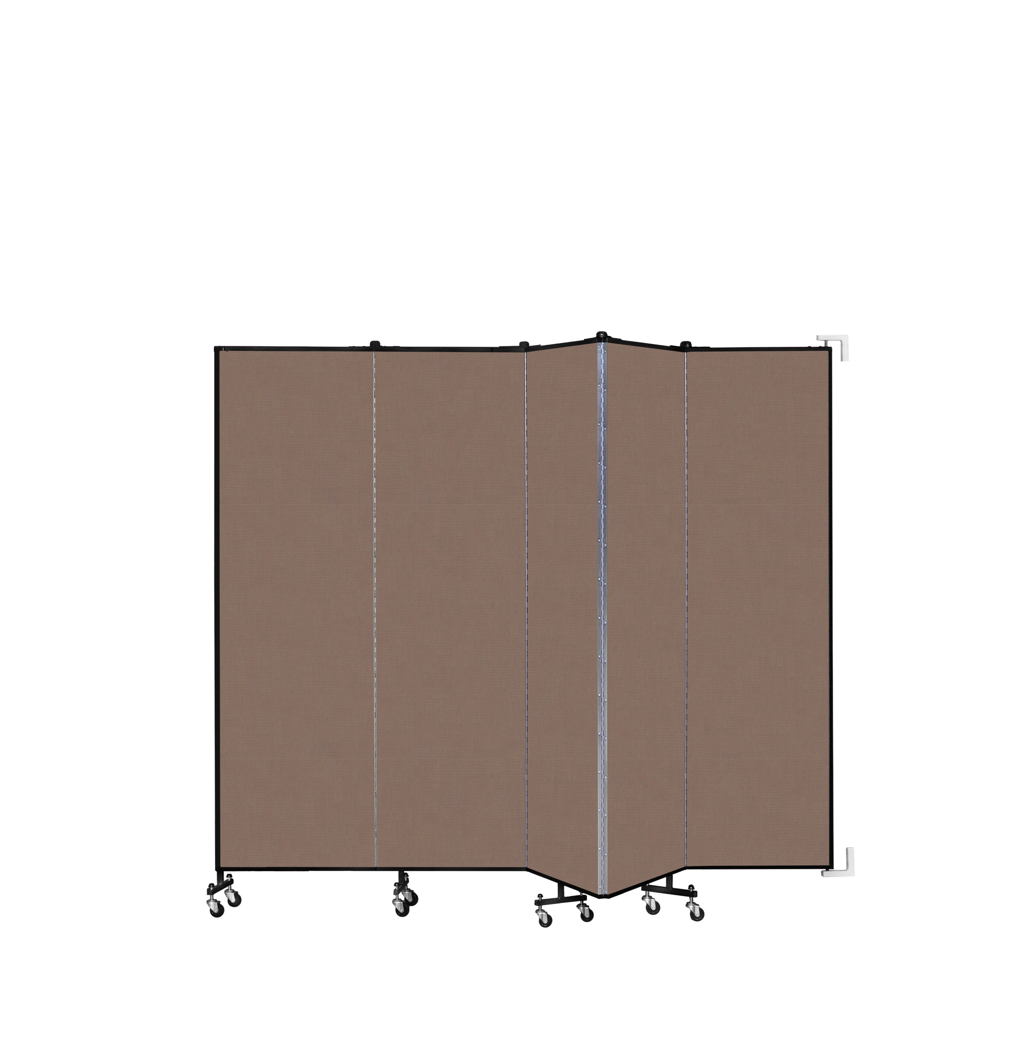 Wallmount Room Divider - 6' 8"H x 9' 2"L - 5 Panel, Walnut, Fabric