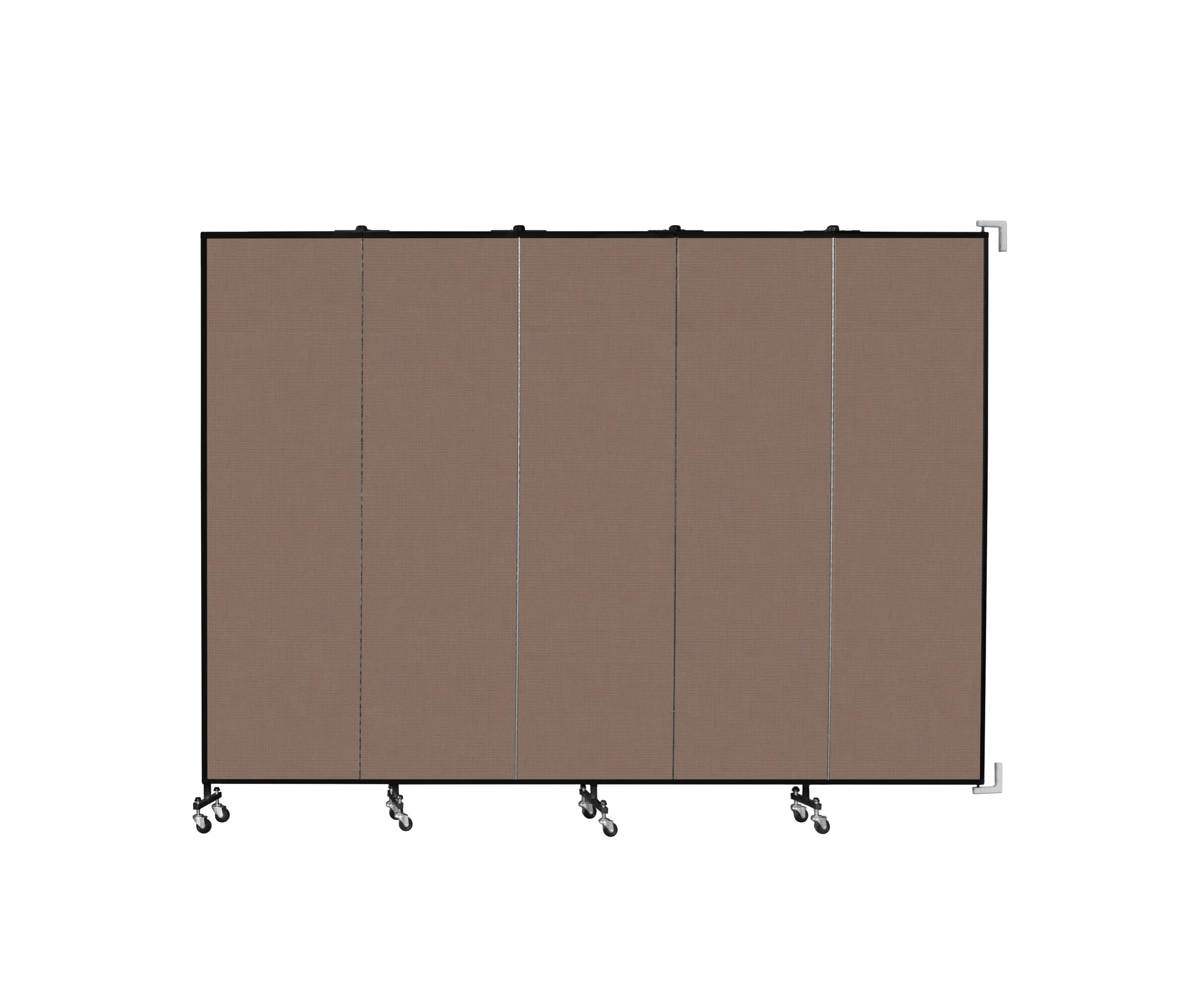Wallmount Room Divider - 6' 8"H x 9' 2"L - 5 Panel, Walnut, Fabric