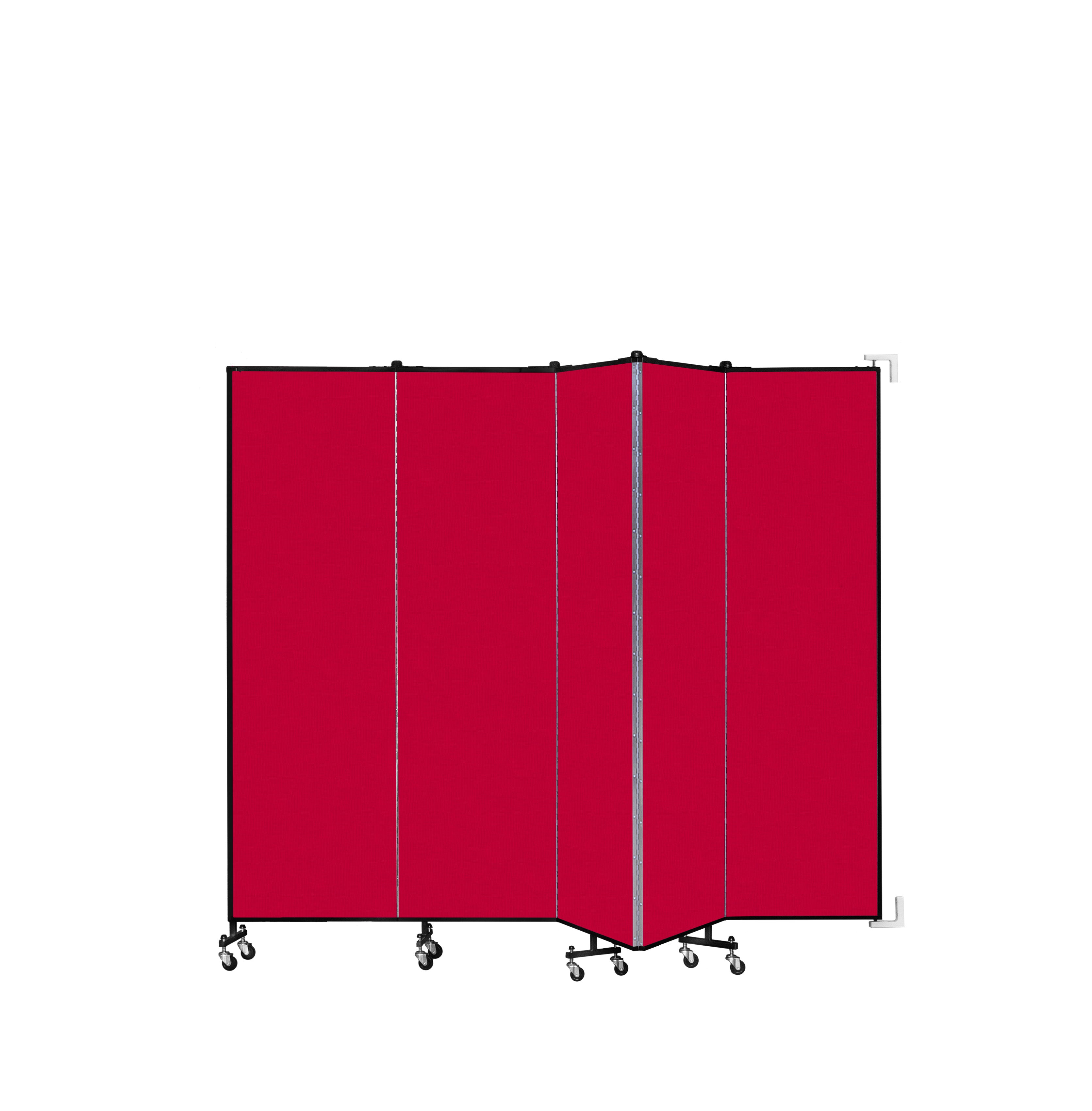 Wallmount Room Divider - 6' 8"H x 9' 2"L - 5 Panel, Primary Red, Fabric