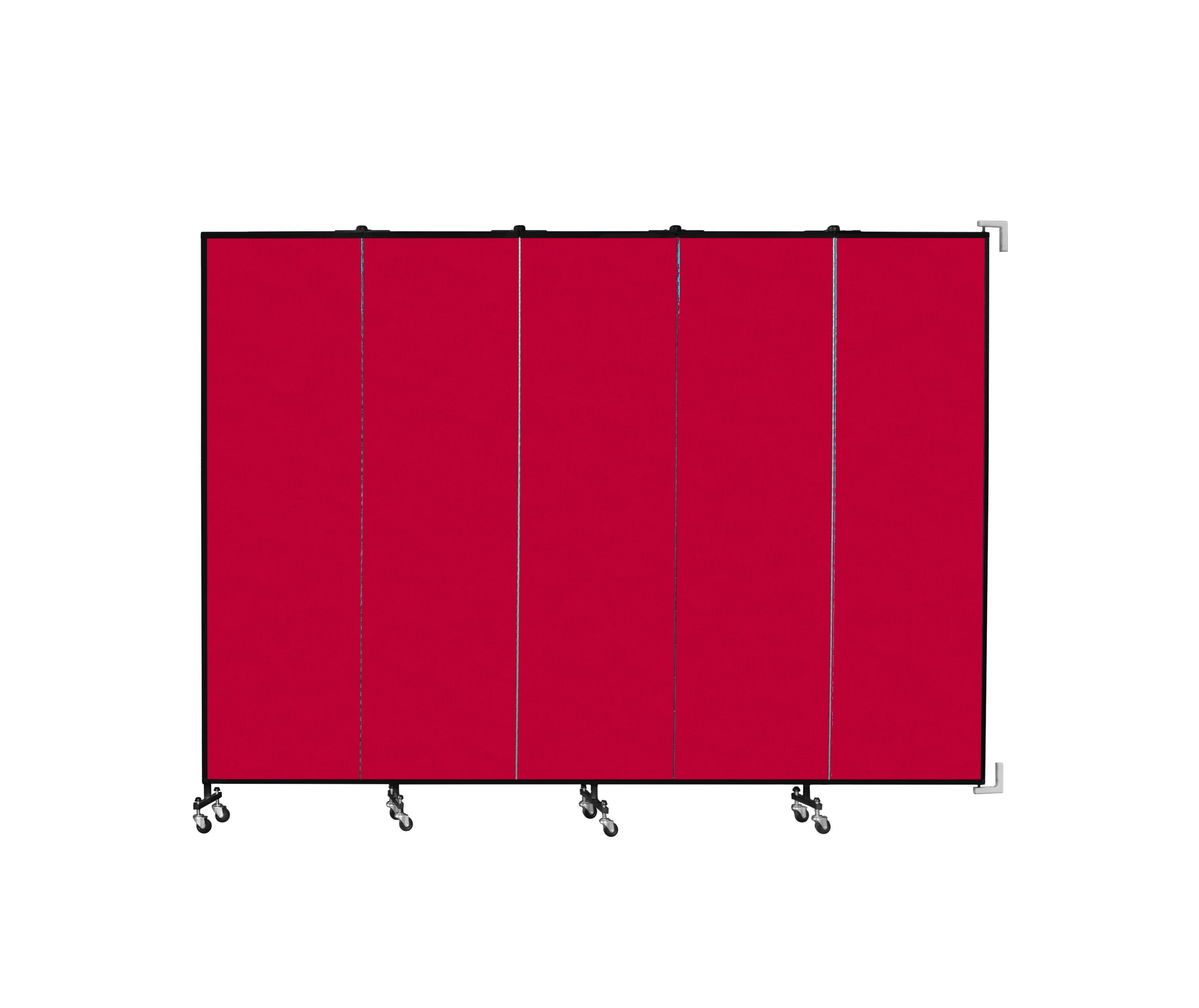 Wallmount Room Divider - 6' 8"H x 9' 2"L - 5 Panel, Primary Red, Fabric