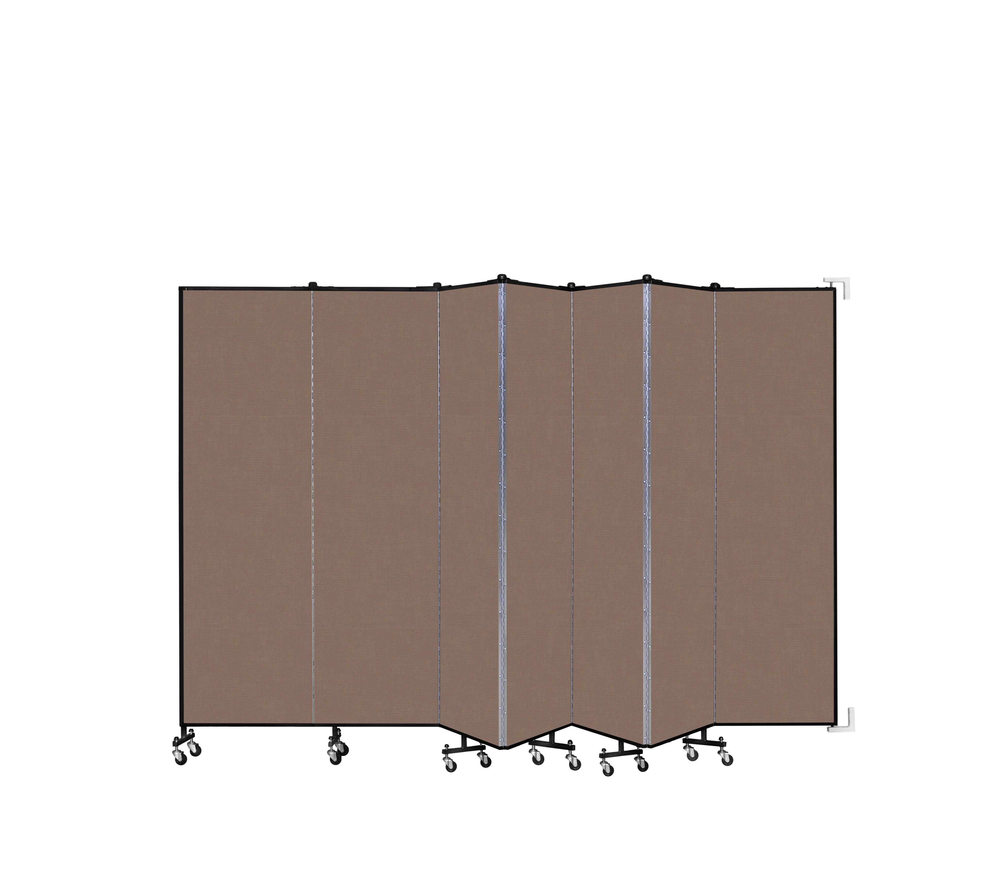 Wallmount Room Divider - 6' 8"H x 12' 10"L - 7 Panel, Walnut, Fabric