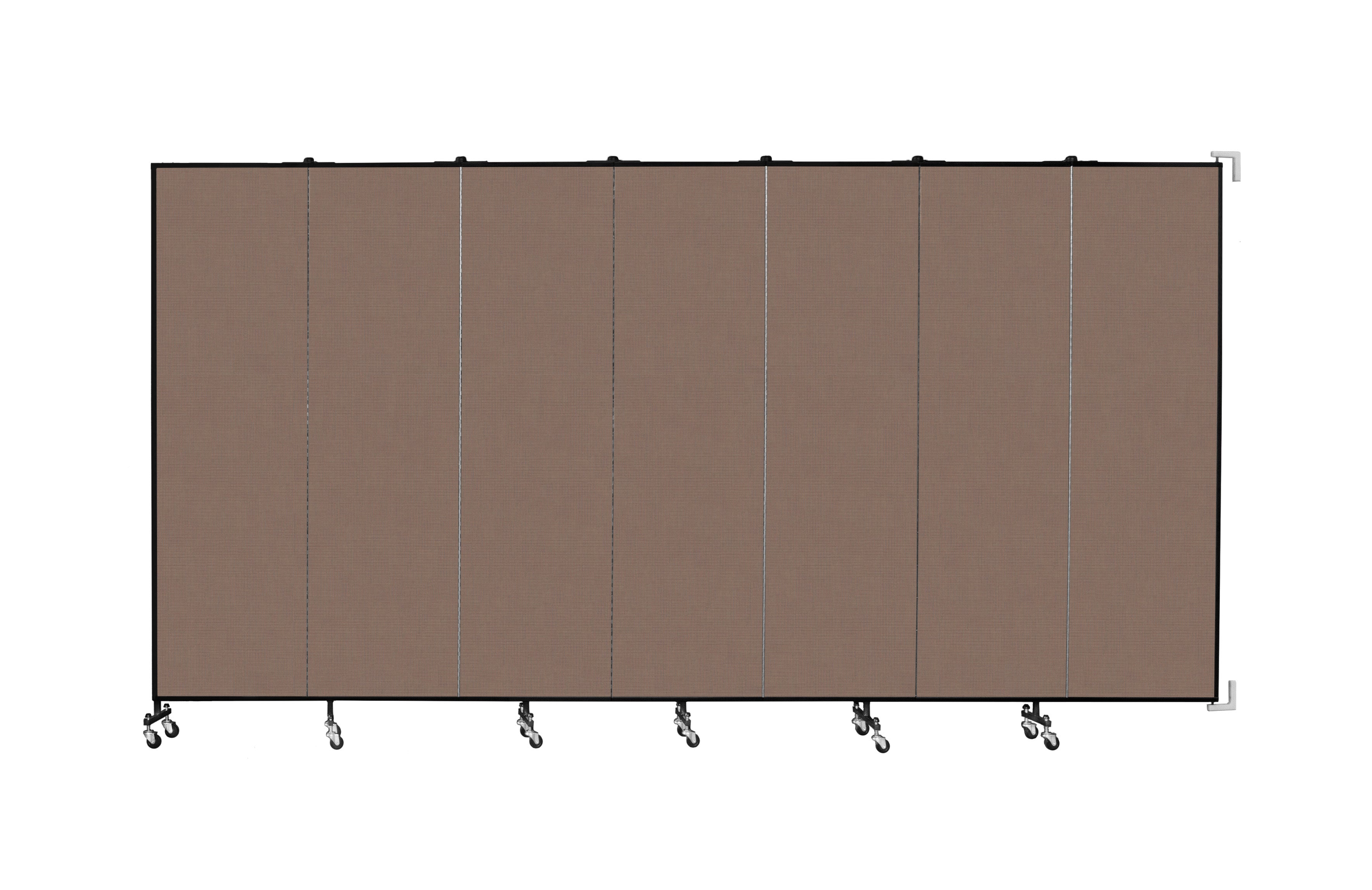 Wallmount Room Divider - 6' 8"H x 12' 10"L - 7 Panel, Walnut, Fabric