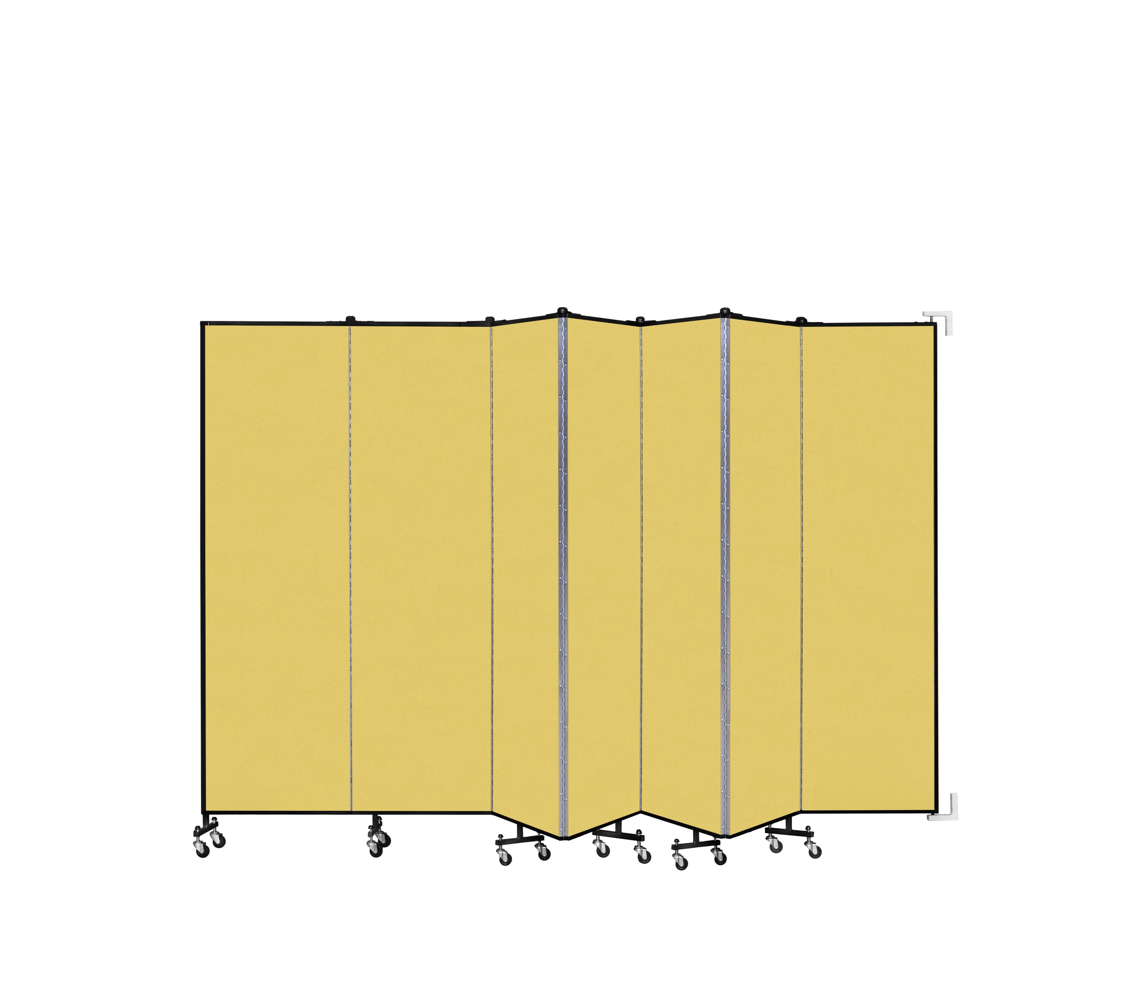 Wallmount Room Divider - 6' 8"H x 12' 10"L - 7 Panel, Primary Yellow, Fabric