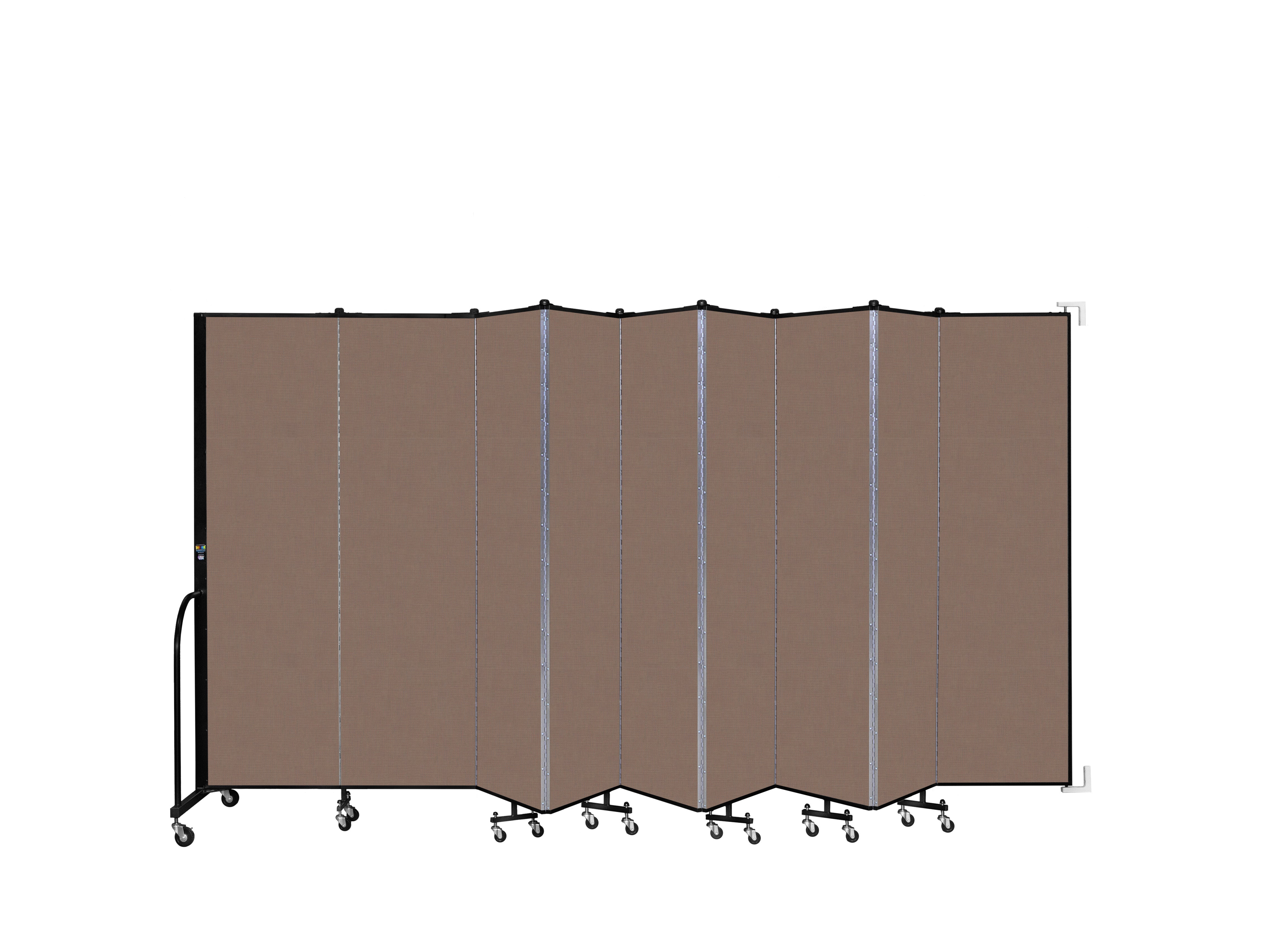 Wallmount Room Divider - 6' 8"H x 16' 6"L - 9 Panel, Walnut, Fabric
