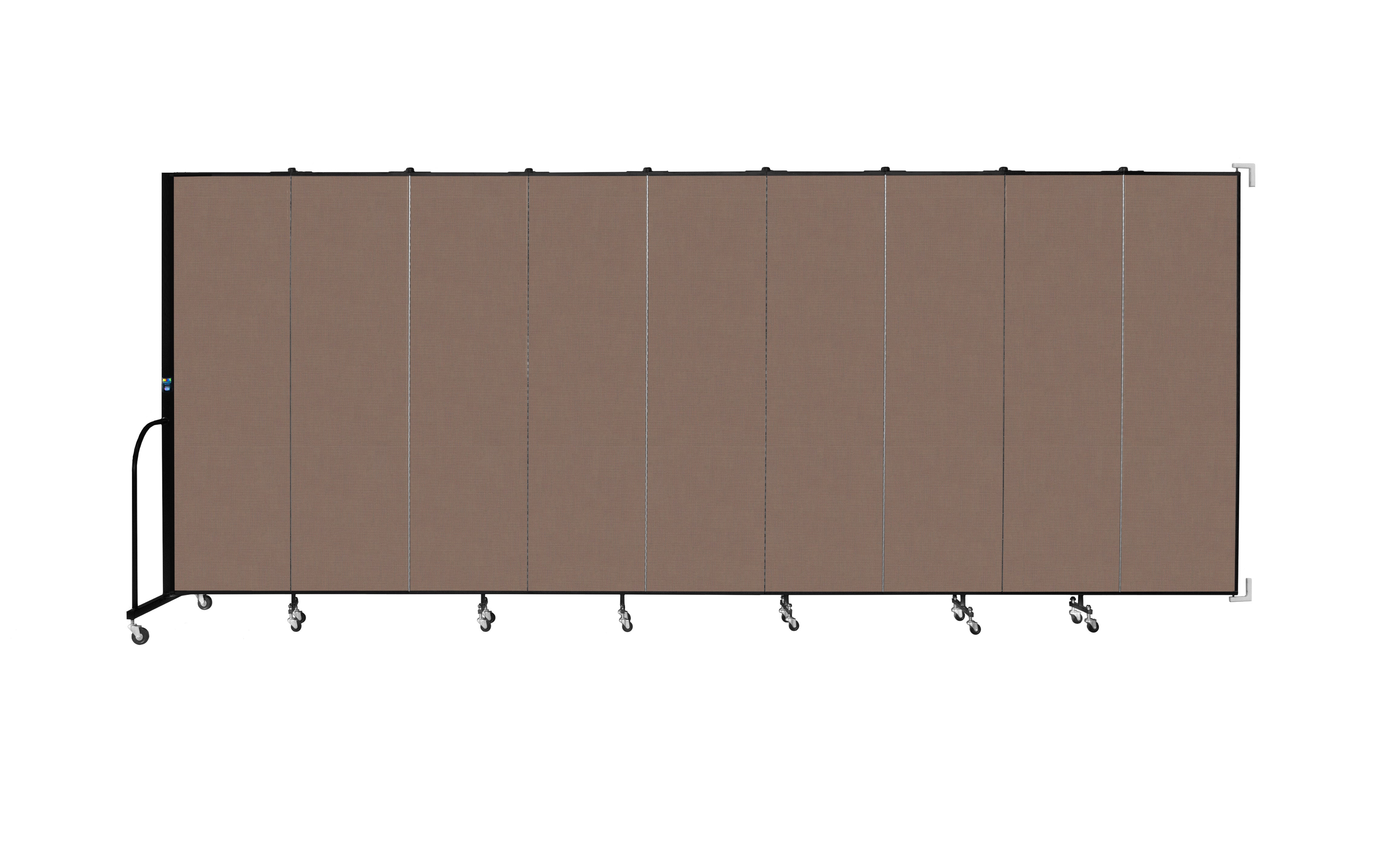 Wallmount Room Divider - 6' 8"H x 16' 6"L - 9 Panel, Walnut, Fabric
