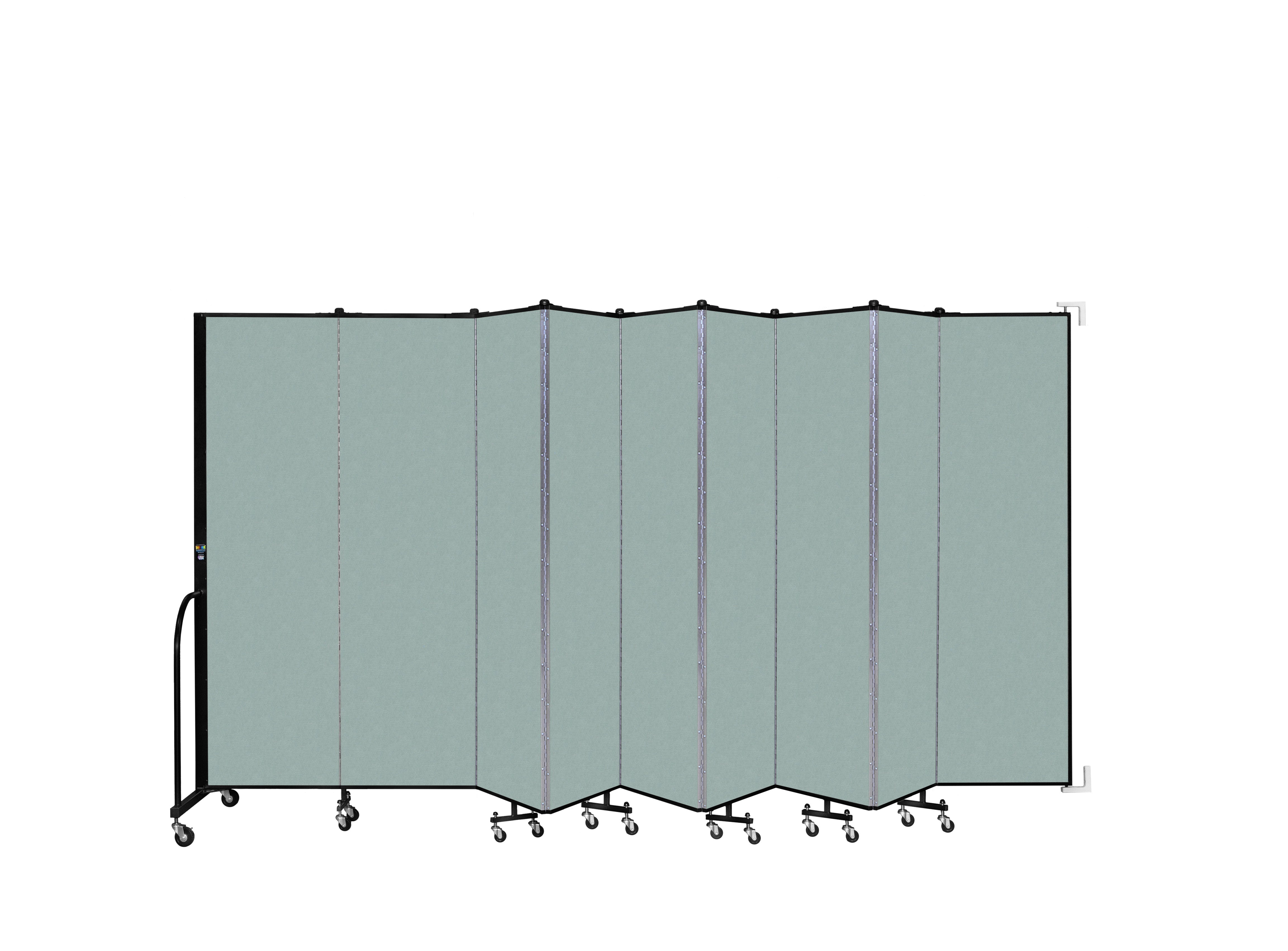 Wallmount Room Divider - 6' 8"H x 16' 6"L - 9 Panel, Sea Green, Fabric