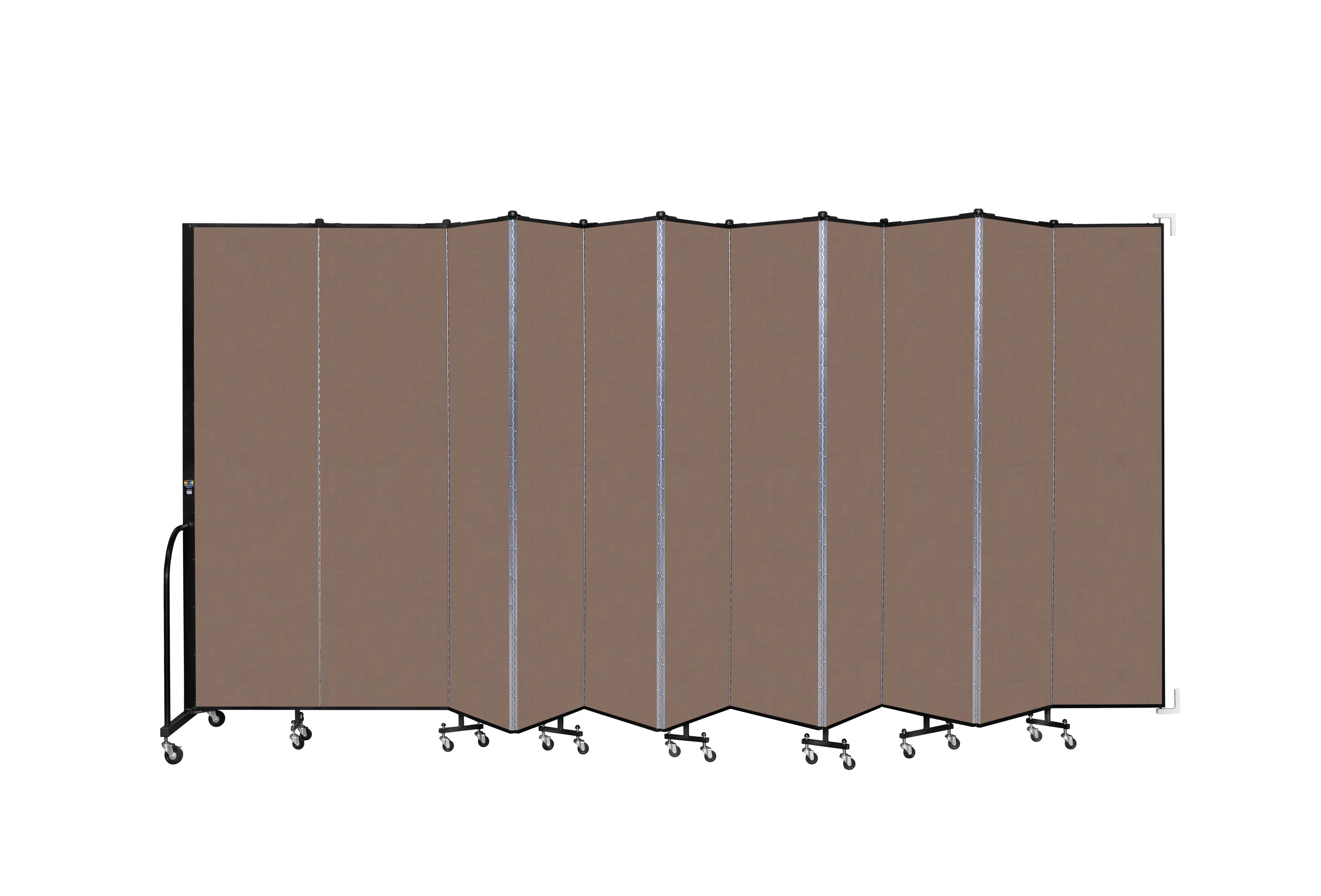 Wallmount Room Divider - 7' 4"H x 20' 2"L - 11 Panel, Walnut, Fabric