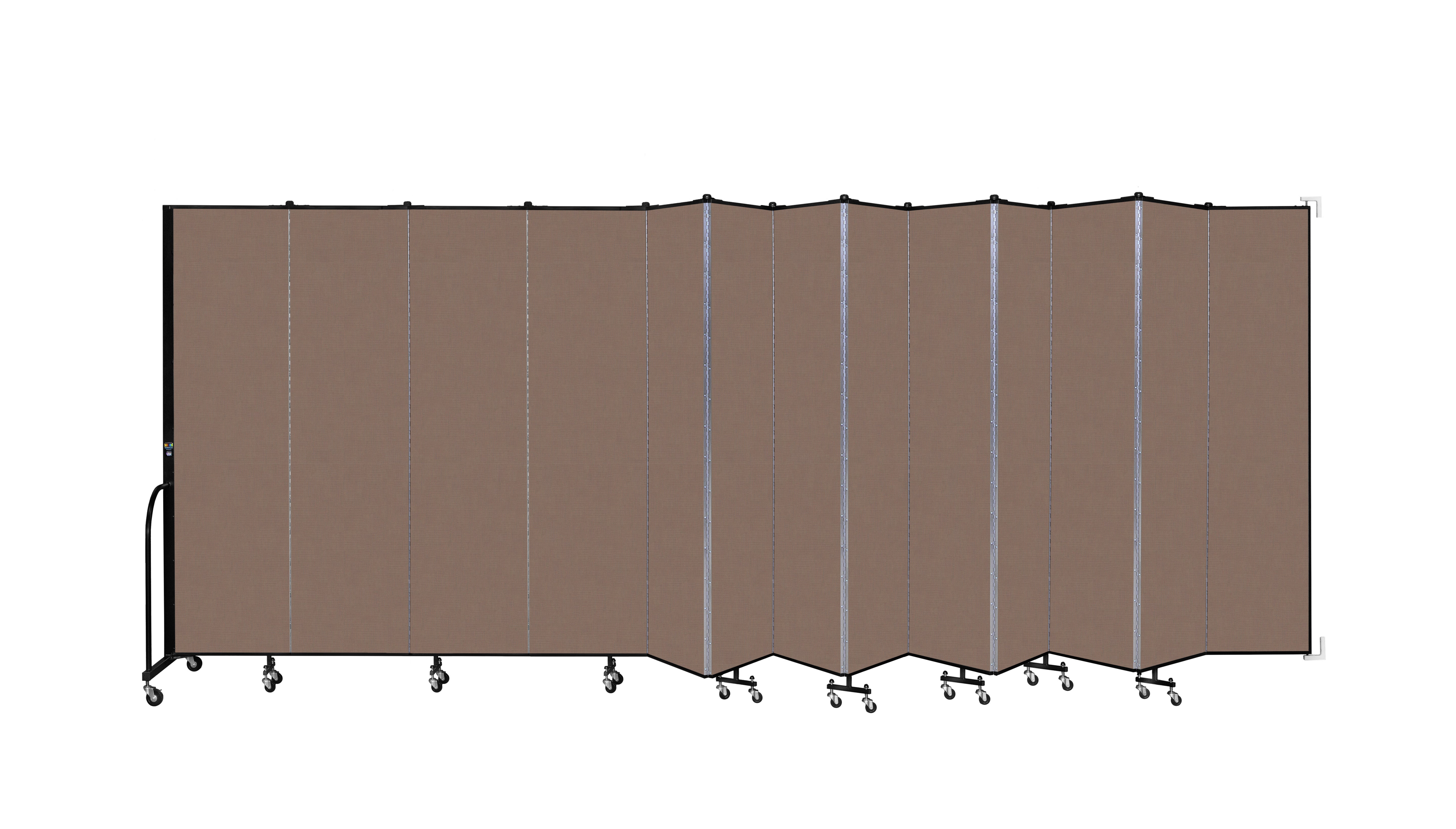 Wallmount Room Divider - 7' 4"H x 23' 10" - 13 Panel, Walnut, Fabric