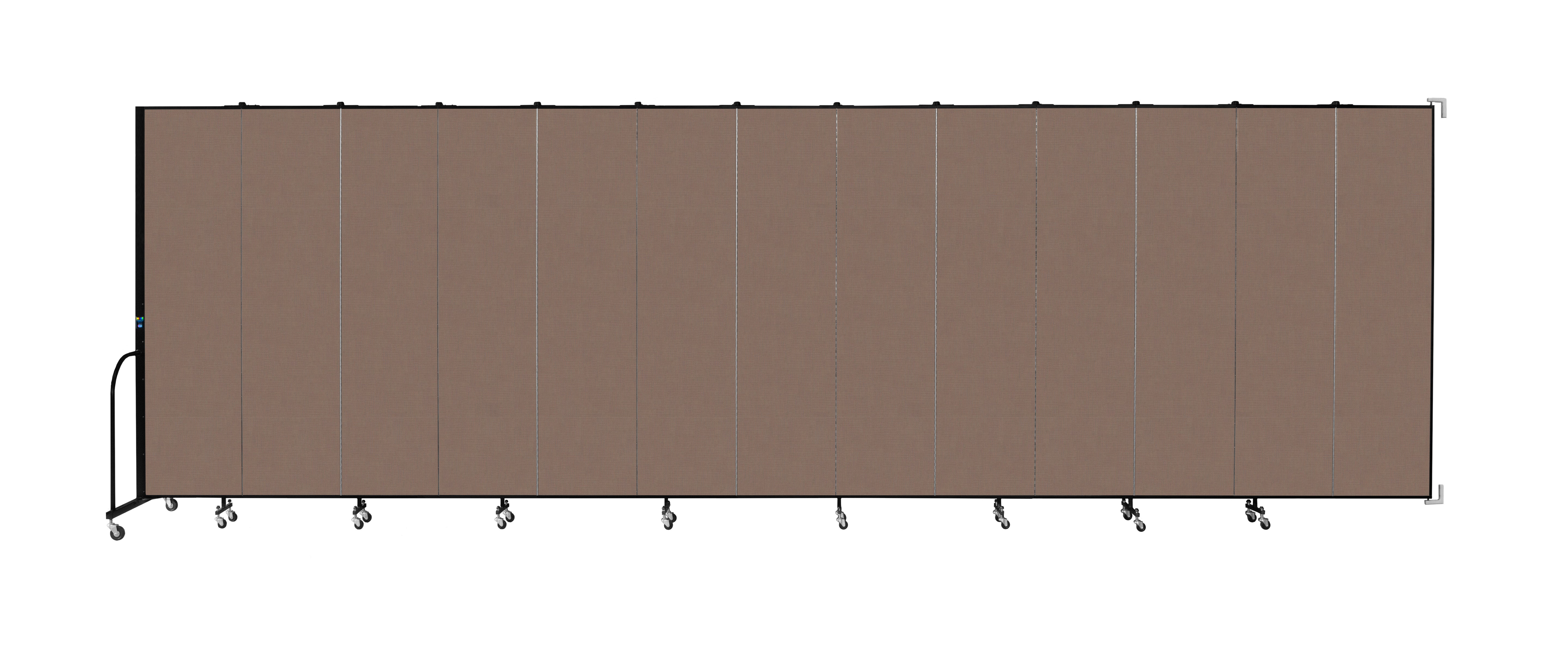 Wallmount Room Divider - 7' 4"H x 23' 10" - 13 Panel, Walnut, Fabric