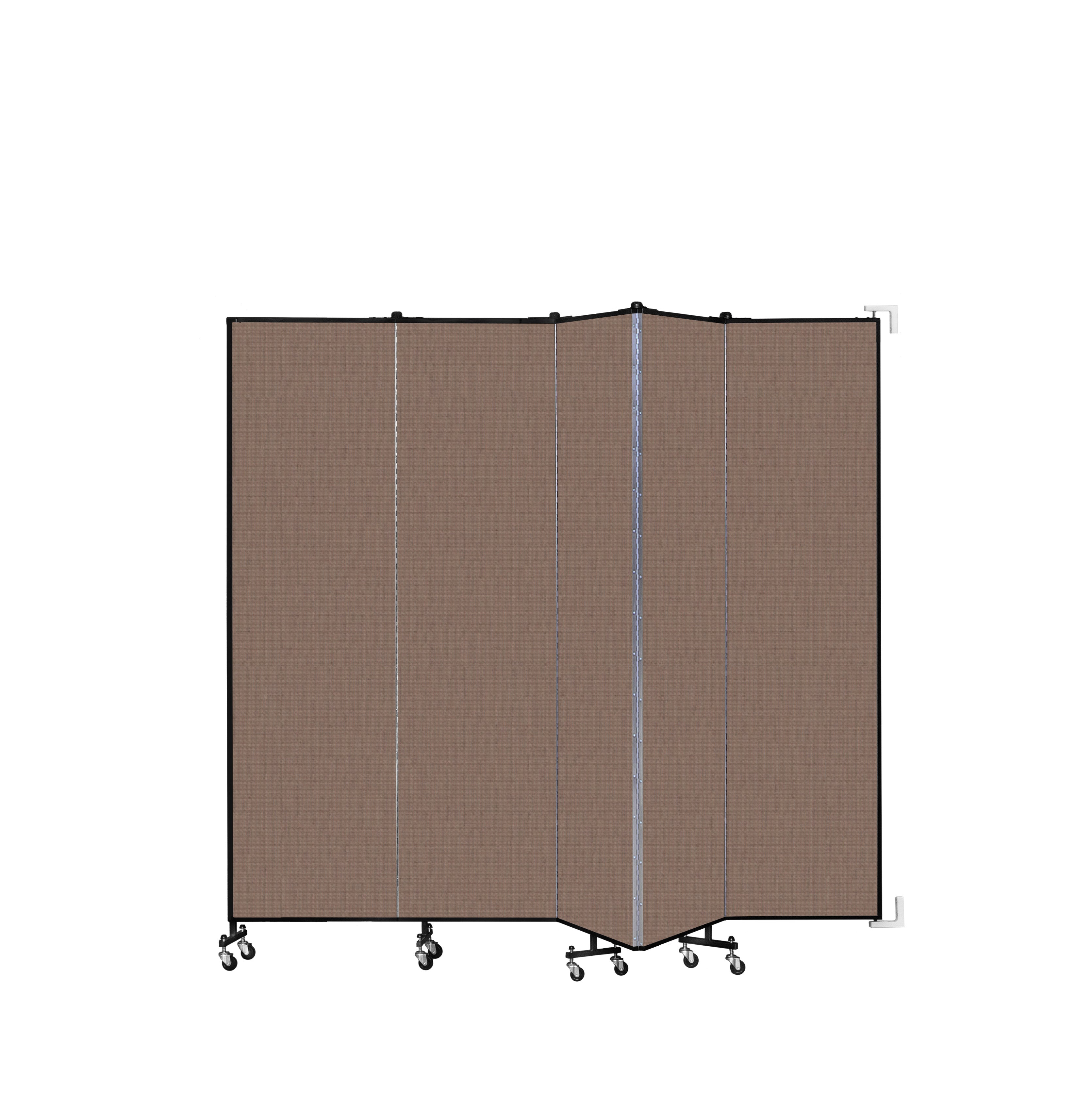 Wallmount Room Divider - 7' 4"H x 9' 2"L - 5 Panel, Walnut, Fabric