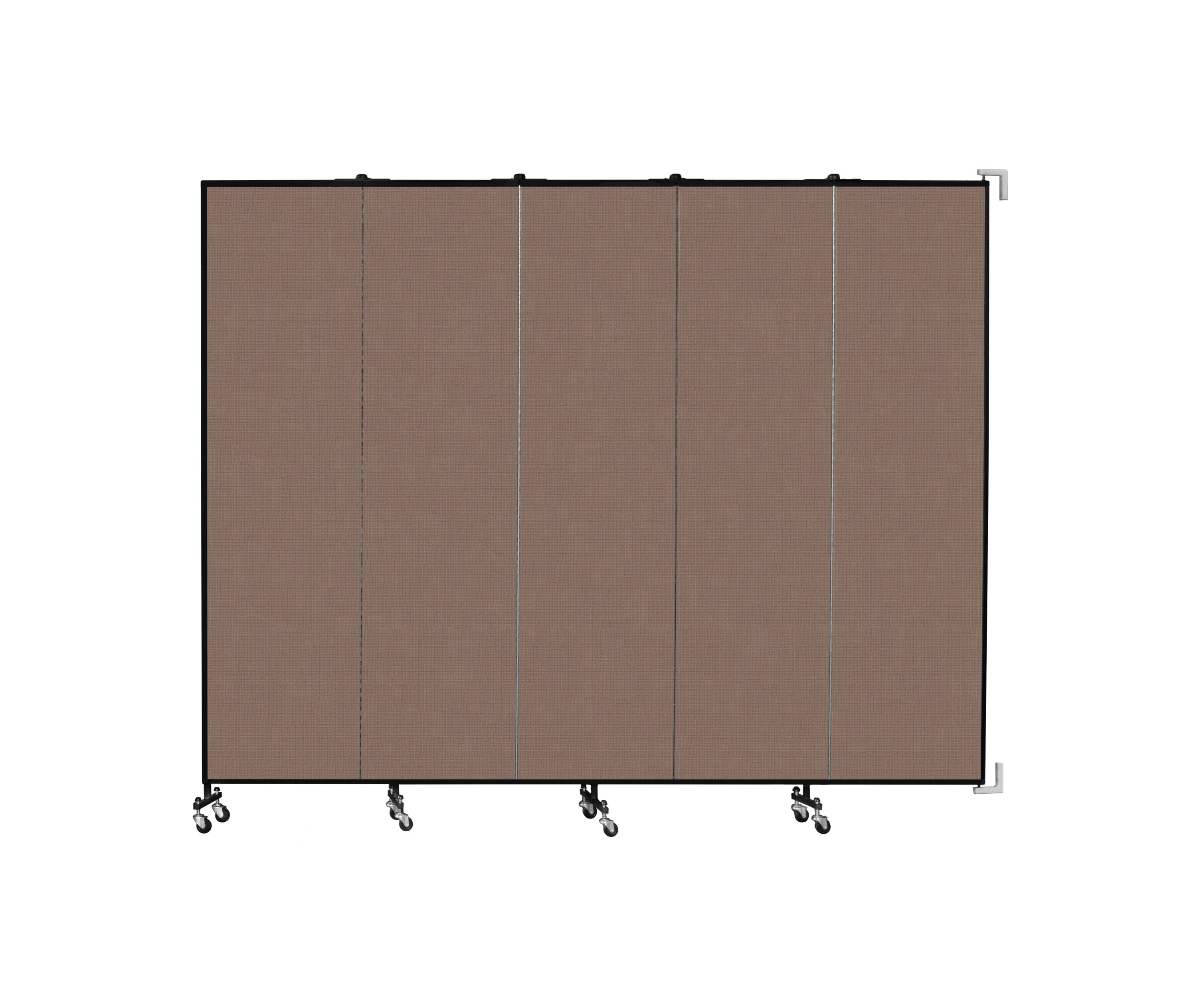 Wallmount Room Divider - 7' 4"H x 9' 2"L - 5 Panel, Walnut, Fabric
