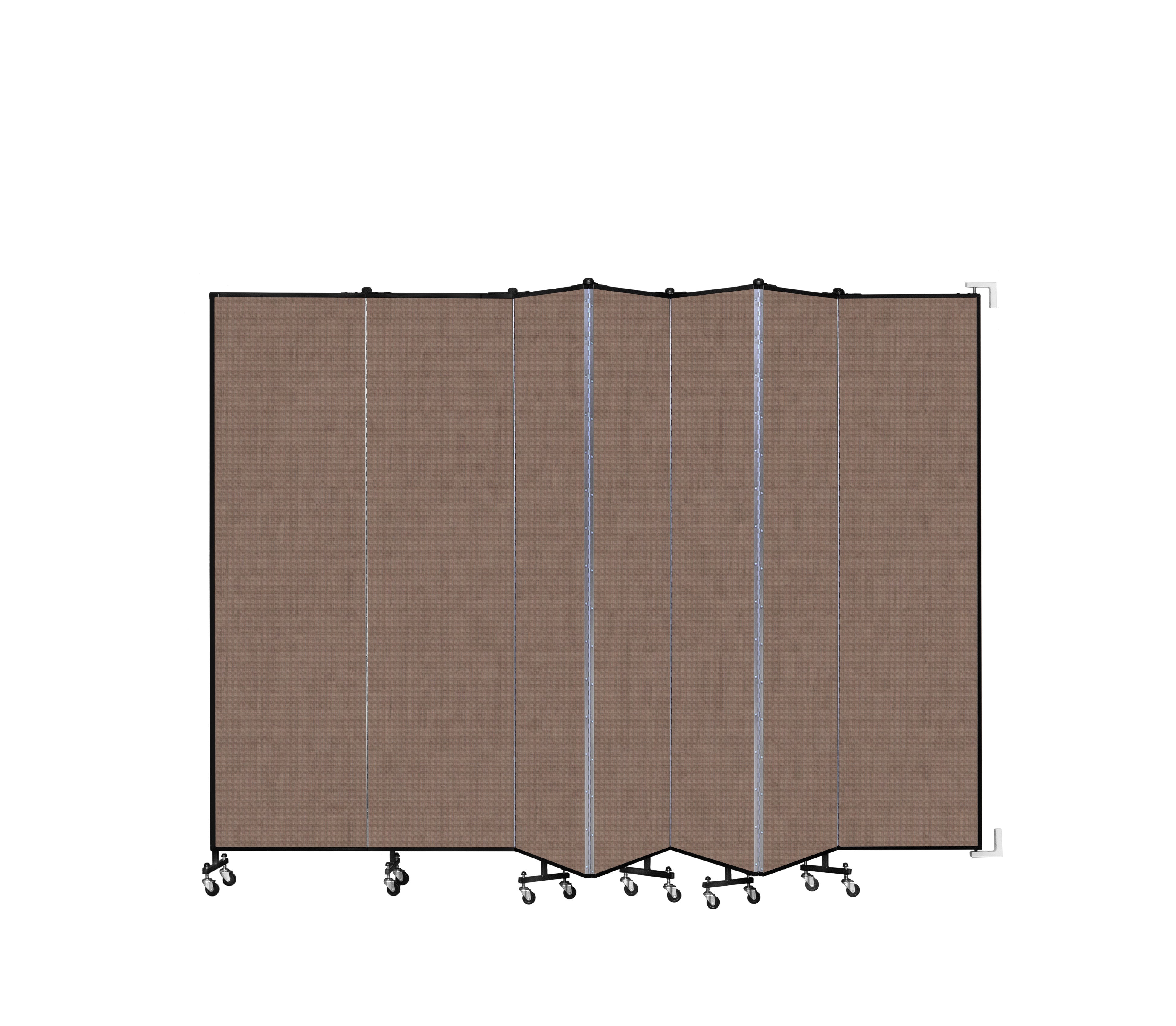 Wallmount Room Divider - 7' 4"H x 12' 10"L - 7 Panel, Walnut, Fabric