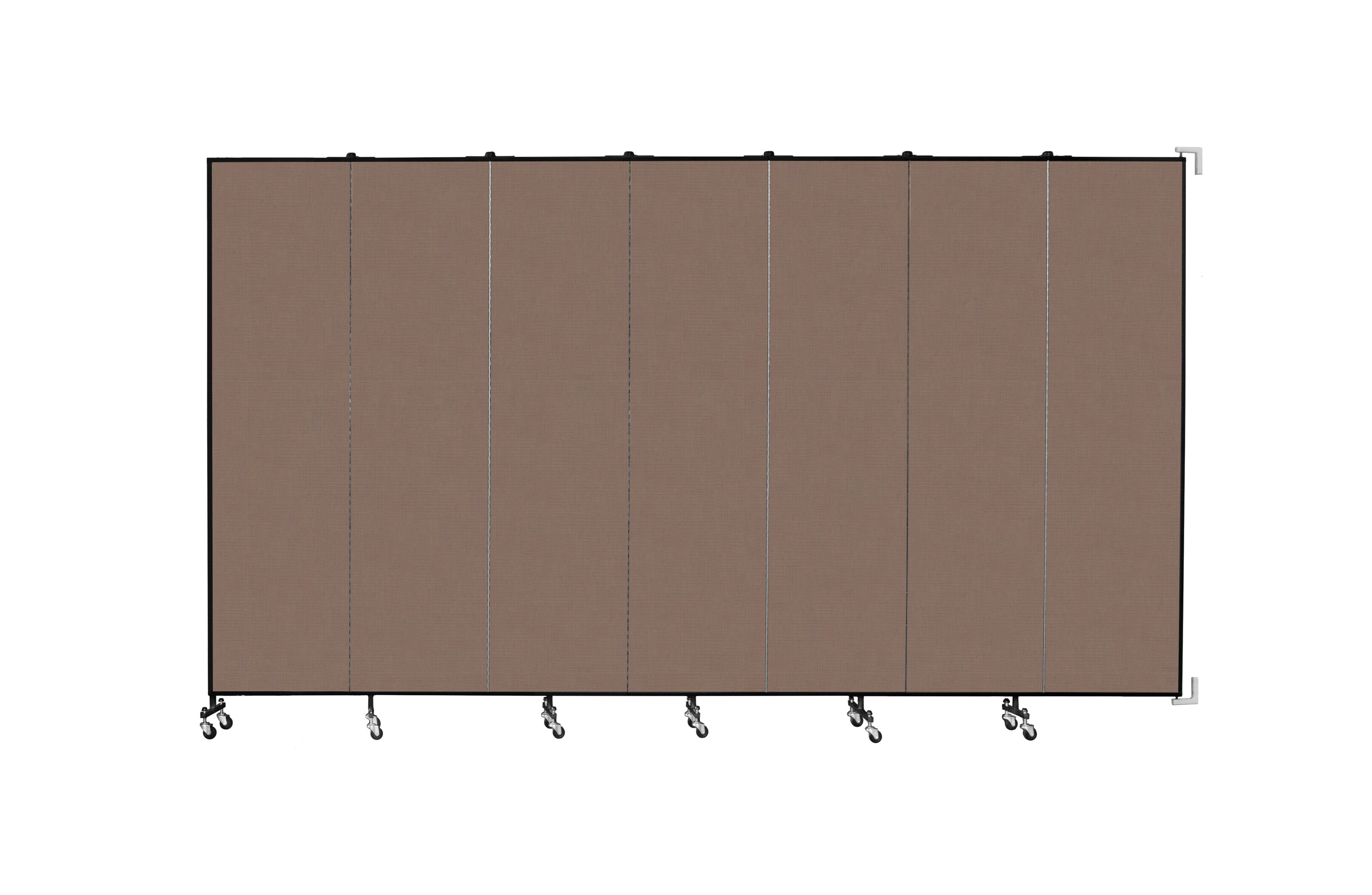 Wallmount Room Divider - 7' 4"H x 12' 10"L - 7 Panel, Walnut, Fabric