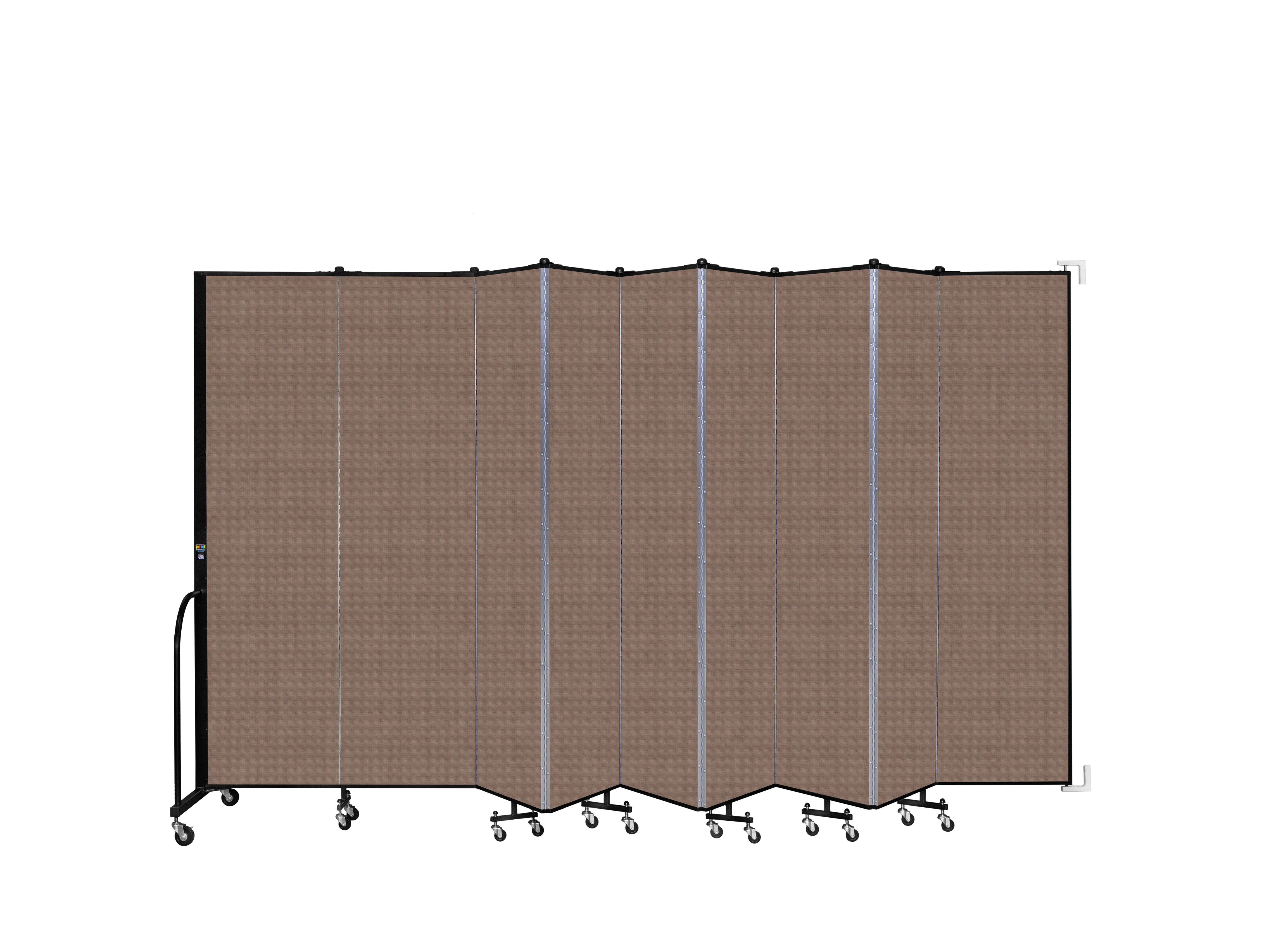Wallmount Room Divider - 7' 4"H x 16' 6"L - 9 Panel, Walnut, Fabric