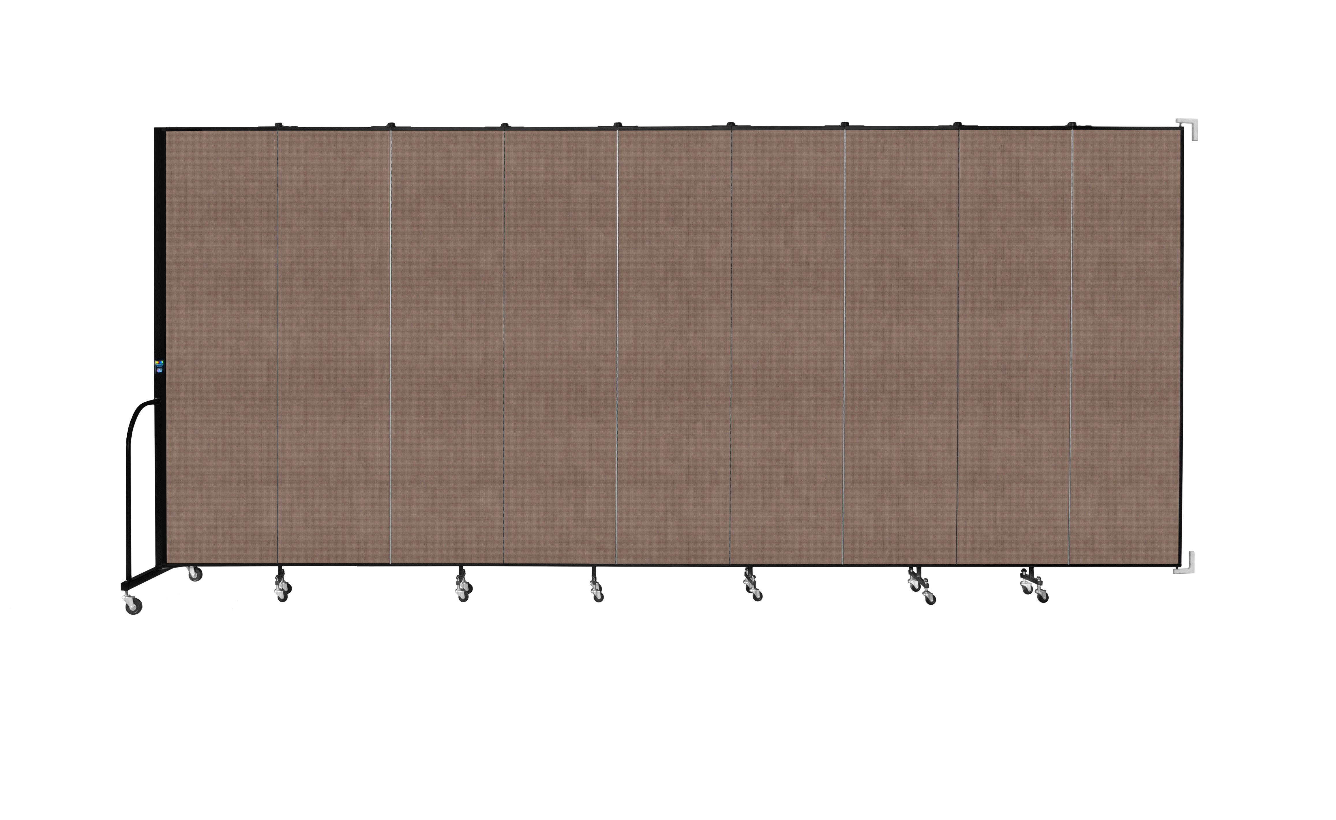 Wallmount Room Divider - 7' 4"H x 16' 6"L - 9 Panel, Walnut, Fabric