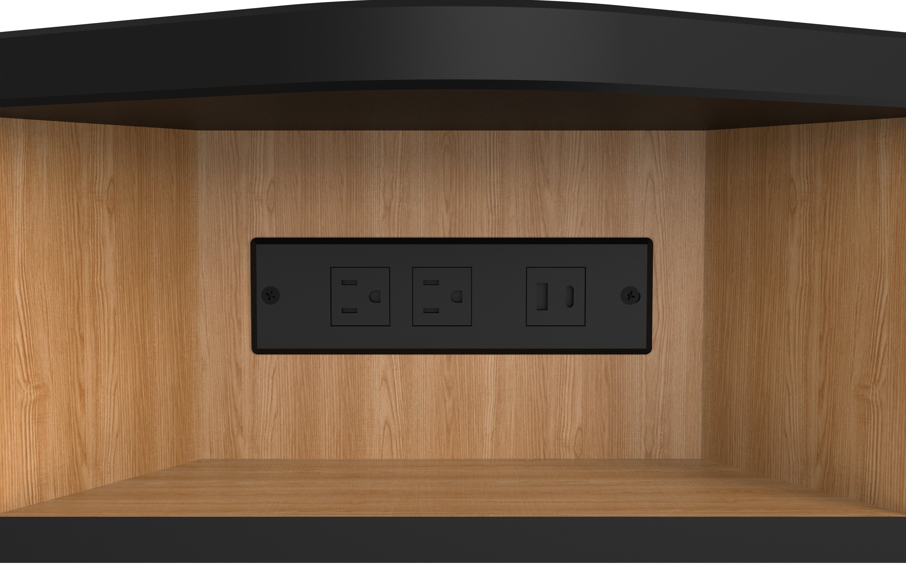 NPS® 6-Person Workstation, Epoxy Top, Cabinet Base, Drawers, Power Strips, Surface Color: Black, Cabinet Color: Oak