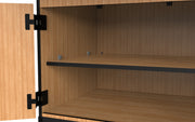NPS® 6-Person Workstation, Phenolic Top, Cabinet Base, Book Boxes, Power Strips, Surface Color: Black, Cabinet Color: Oak