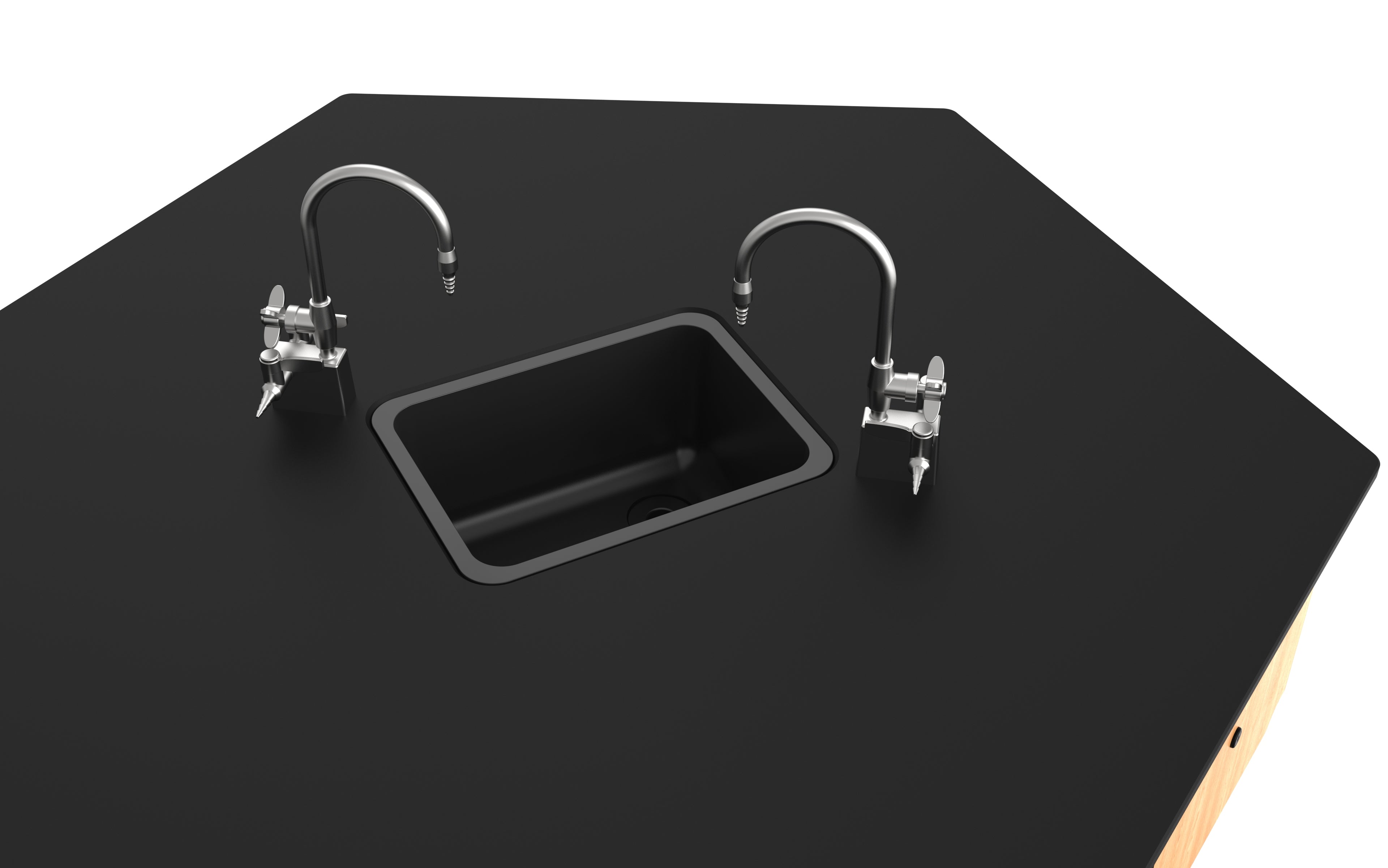 NPS® 6-Person Workstation, Phenolic Top, Cabinet Base, Drawers, Power Strips, Epoxy Sink and Gas Fixtures, Surface Color: Black, Cabinet Color: Oak