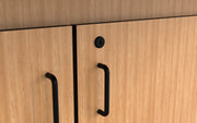 NPS® 6-Person Workstation, Phenolic Top, Cabinet Base, Drawers, Surface Color: Black, Cabinet Color: Oak
