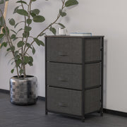 Harris 3 Drawer Wood Top Black Cast Iron Frame Vertical Storage Dresser with Dark Gray Easy Pull Fabric Drawers