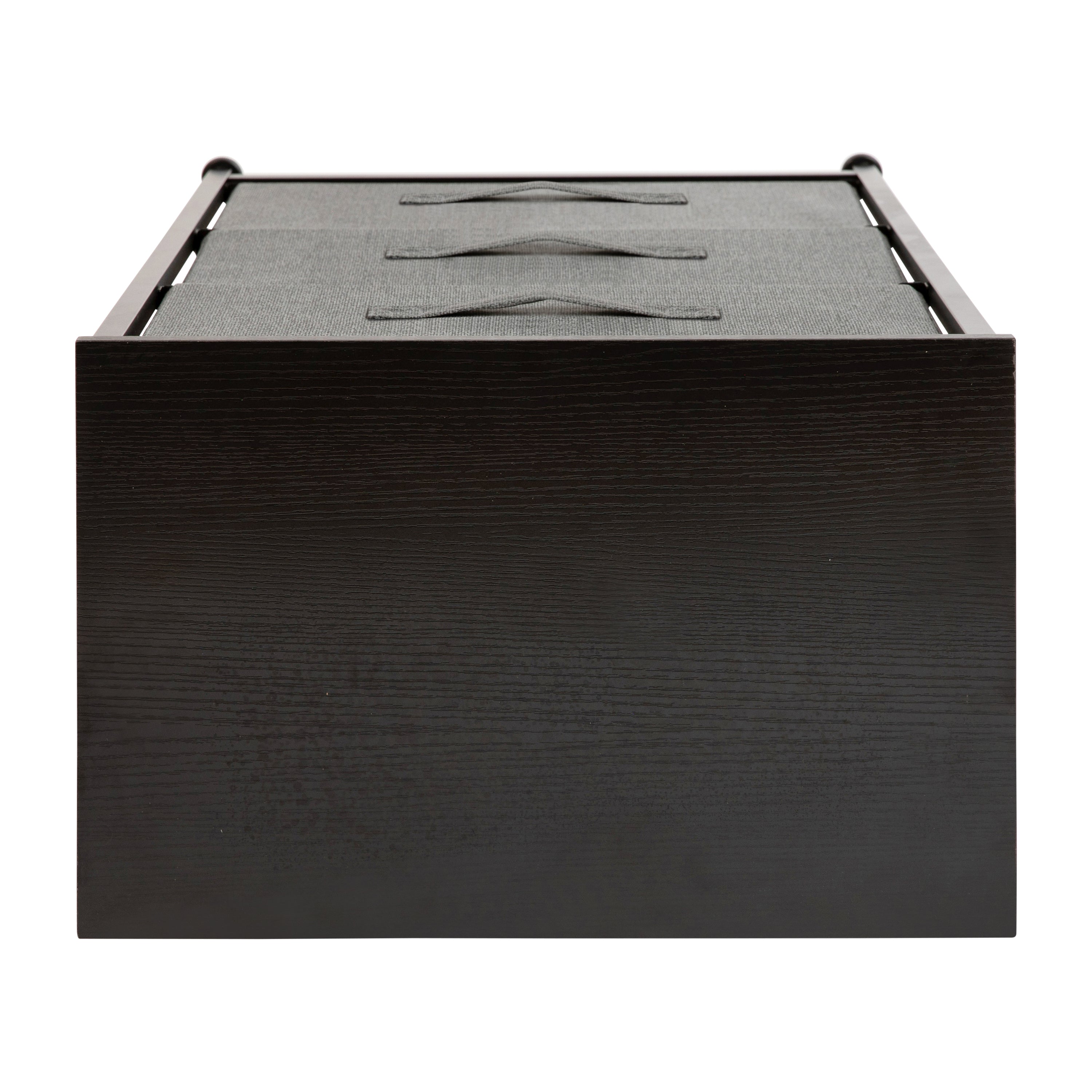 Harris 3 Drawer Wood Top Black Cast Iron Frame Vertical Storage Dresser with Dark Gray Easy Pull Fabric Drawers